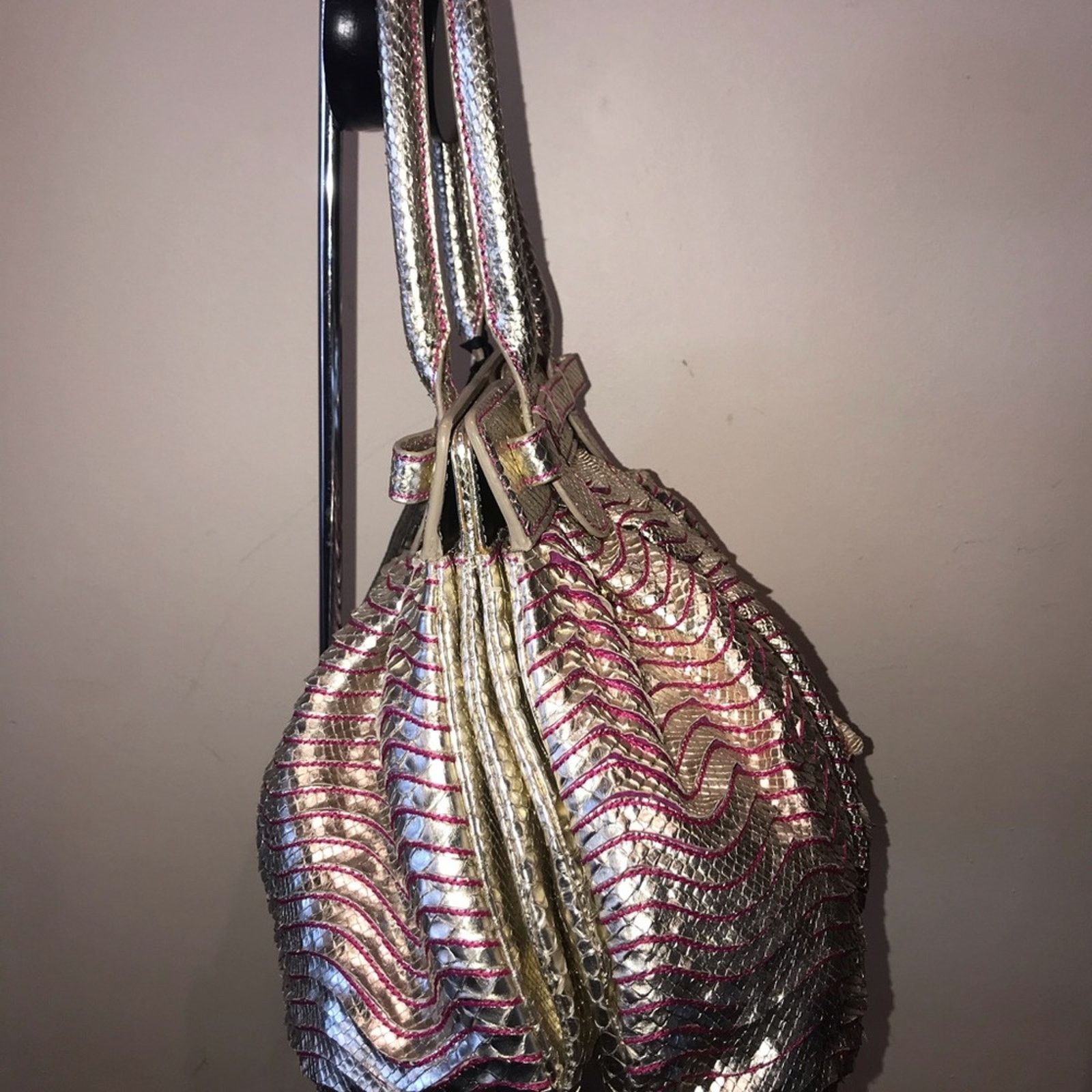 & Other Stories Zagliani gold python with pink stitching 2 handles Size ONE SIZE - 4 Thumbnail