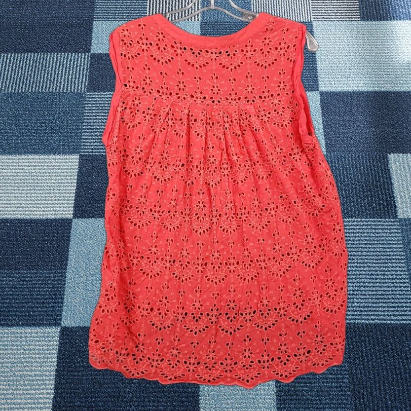 Vintage Democracy Tank Womens M Medium Red Tunic Sleeveless Pullover Casual Top Eyelet Floral Round Neck, Collarless, Rayon Size M / US 6-8 / IT 42-44 - 1 Thumbnail