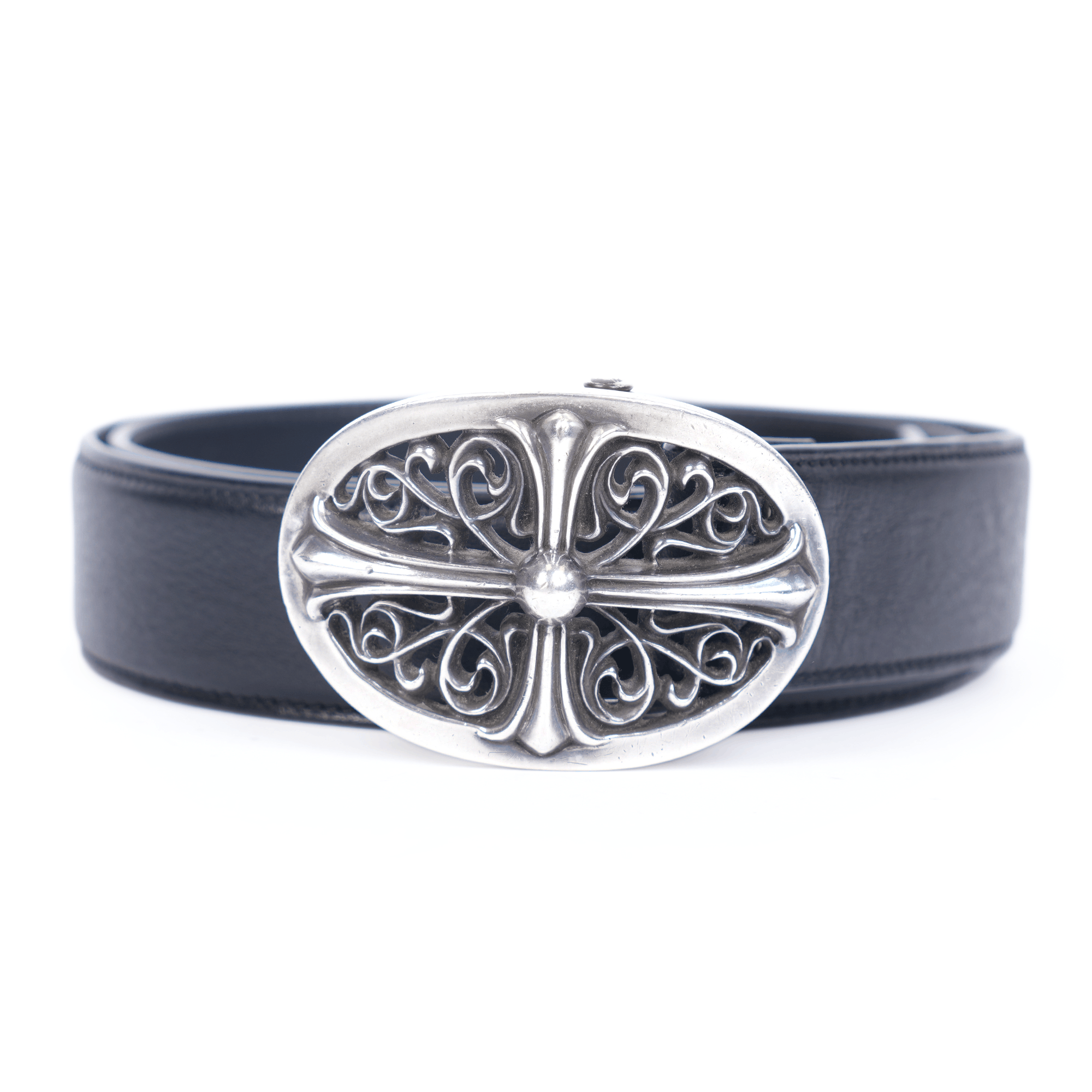 Chrome Hearts CHROME HEARTS OVAL BUCKLE WITH BLACK STRAP Size 36 - 1 Thumbnail