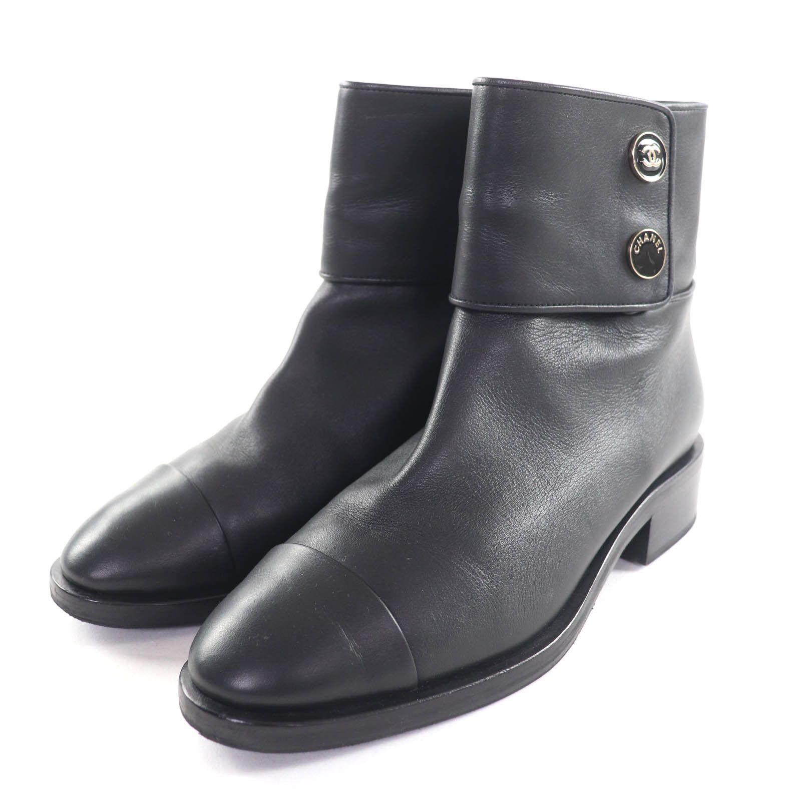 Chanel Chanel Calfskin Short Boots Leather Shoes G39566 DUTY FREE for USA