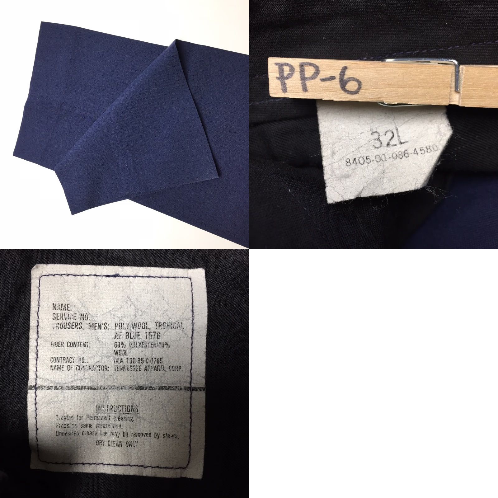 Vintage VINTAGE 80s USAF Pants Mens 32 Long Blue Wool Blend Trouser USA - 60% Polyester 40% Wool Straight Leg Size US 32 / EU 48 - 8 Thumbnail