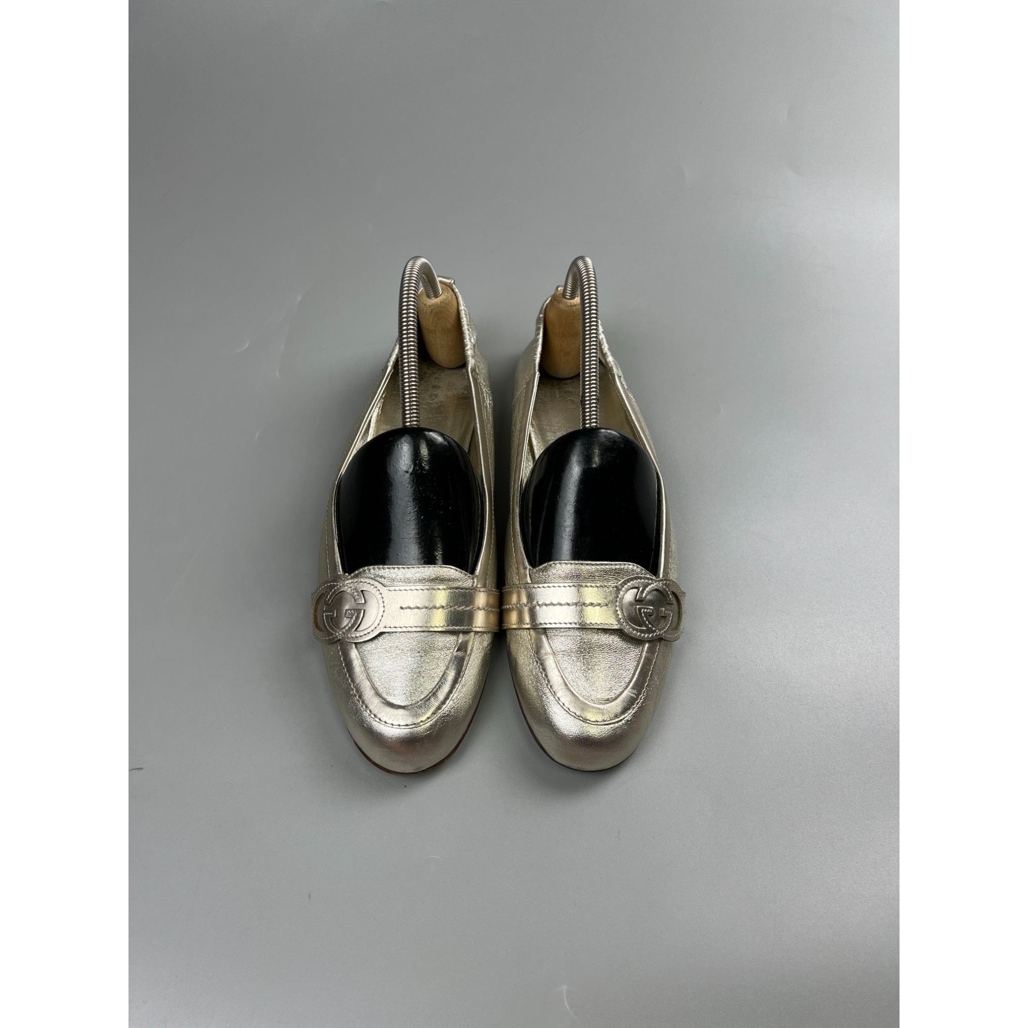 Gucci Gucci Interlocking G Silver Leather Ballet Flats (Y1006) Size US 9.5 / IT 39.5 - 4 Thumbnail