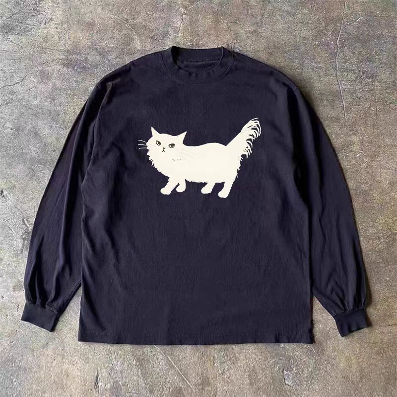 Japanese Brand Black retro cute cat print long-sleeved t-shirt Size US M / EU 48-50 / 2 - 1 Thumbnail