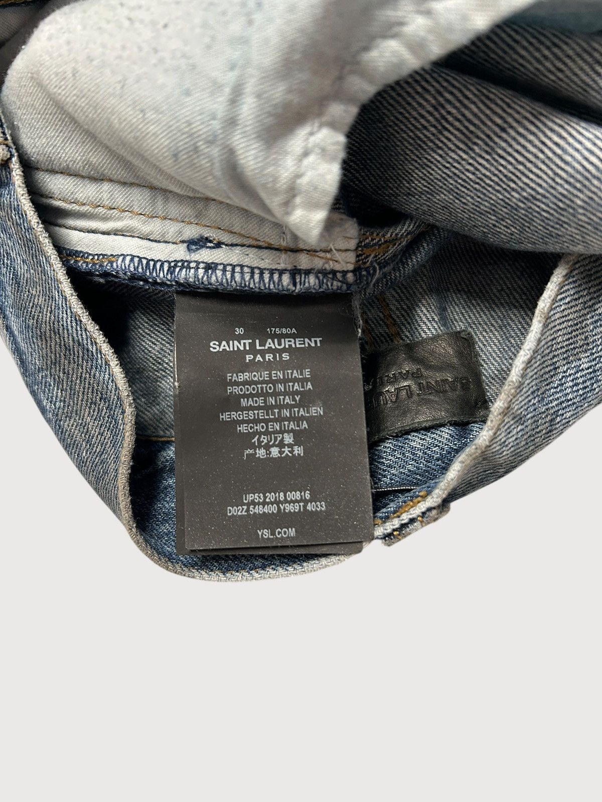 Saint Laurent Paris SS2019 Croc Print Distressed Denim Size US 30 / EU 46 - 9 Thumbnail