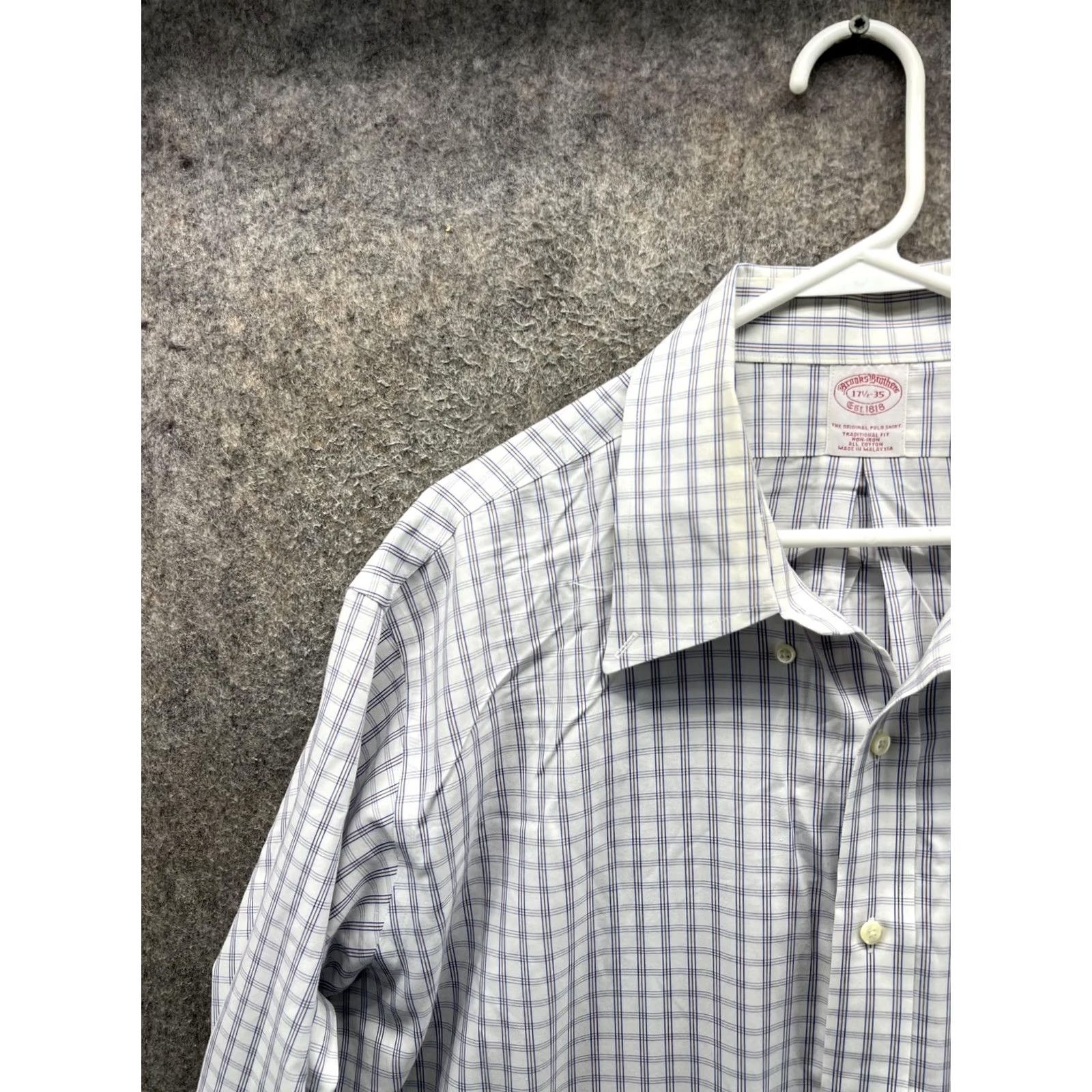 Brooks Brothers Brooks Brothers Dress Shirt Mens 17.5 35 Blue Check Classic Non-Iron Cotton Size 48R - 6 Thumbnail