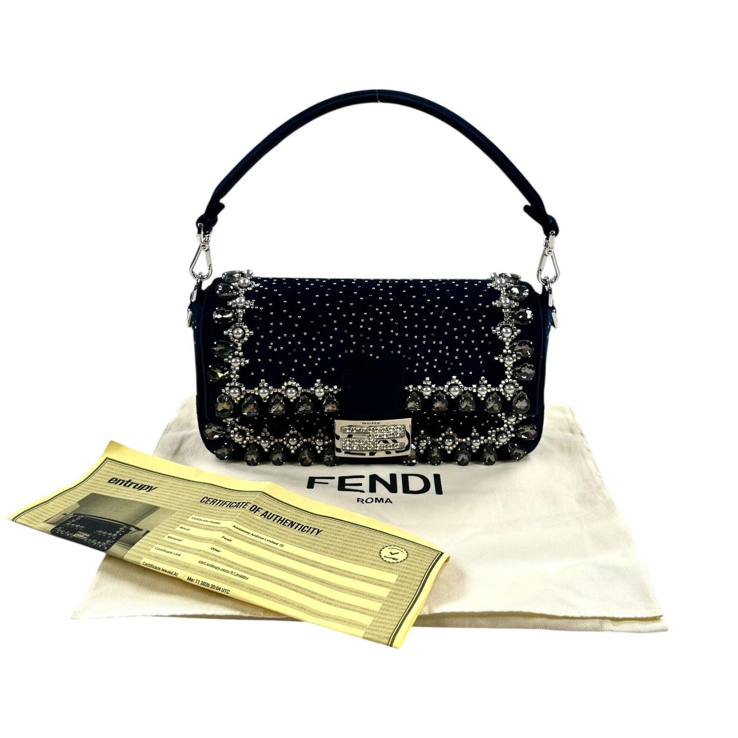 Fendi Fendi Midnight Velvet Crystal Embellished Baguette Size ONE SIZE - 3 Thumbnail