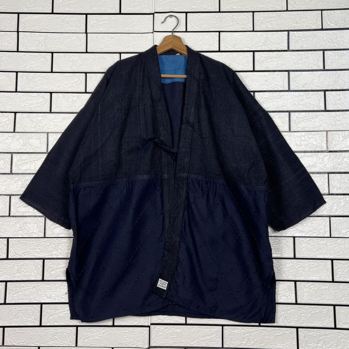 Japanese Brand Vintage Thick Weave KIMONO DarkBlue Hanten Jacket #4054-C184 Size US XL / EU 56 / 4 - 1 Thumbnail