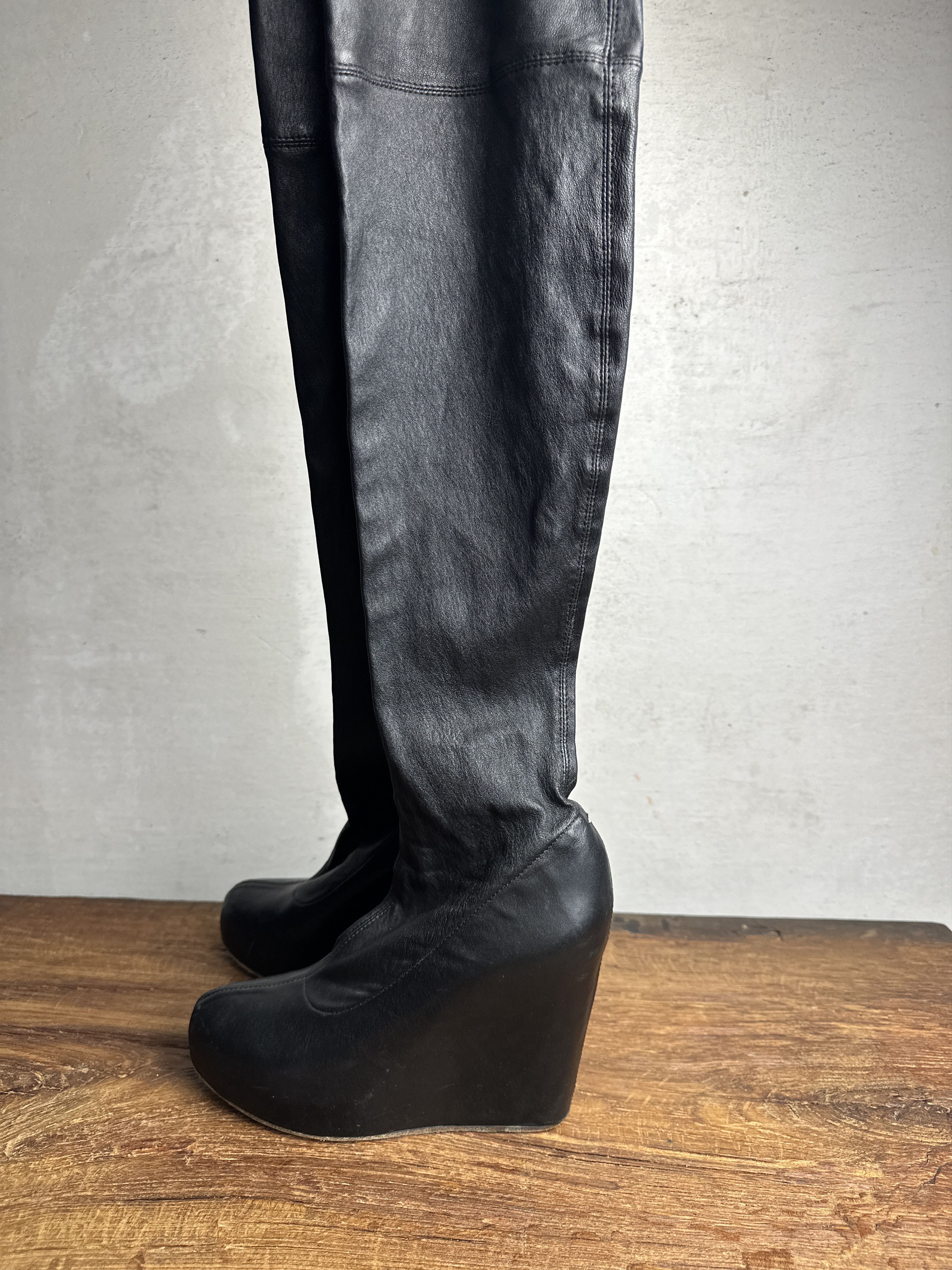 Maison Margiela MAISON MARTIN MARGIELA Leather Wedge Thigh Boots Size US 6 / IT 36 - 3 Thumbnail