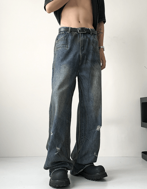 Japanese Brand × Jean American washed wide-leg street cool distressed jeans Size US 34 / EU 50 - 5 Thumbnail
