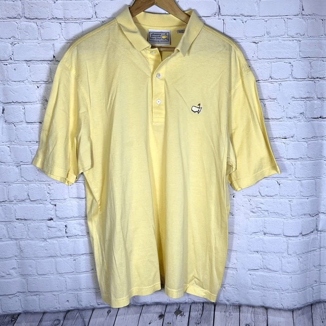 Vintage Augusta Shirt Mens L Yellow National Golf Shop Men Polo Green Two Ply Mercerized Size US L / EU 52-54 / 3 - 2 Thumbnail