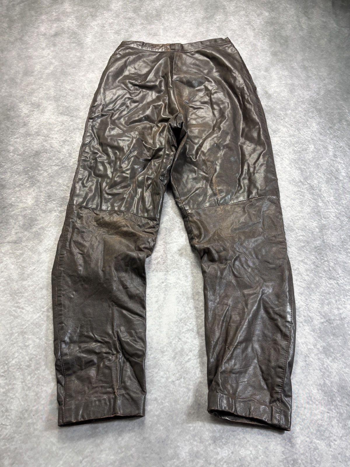 Indian Motorcycle × Leather × Vintage 1980s Vintage Leather Pants Triple Pleated Brown Biker Trous Size US 28 / EU 44 - 3 Thumbnail