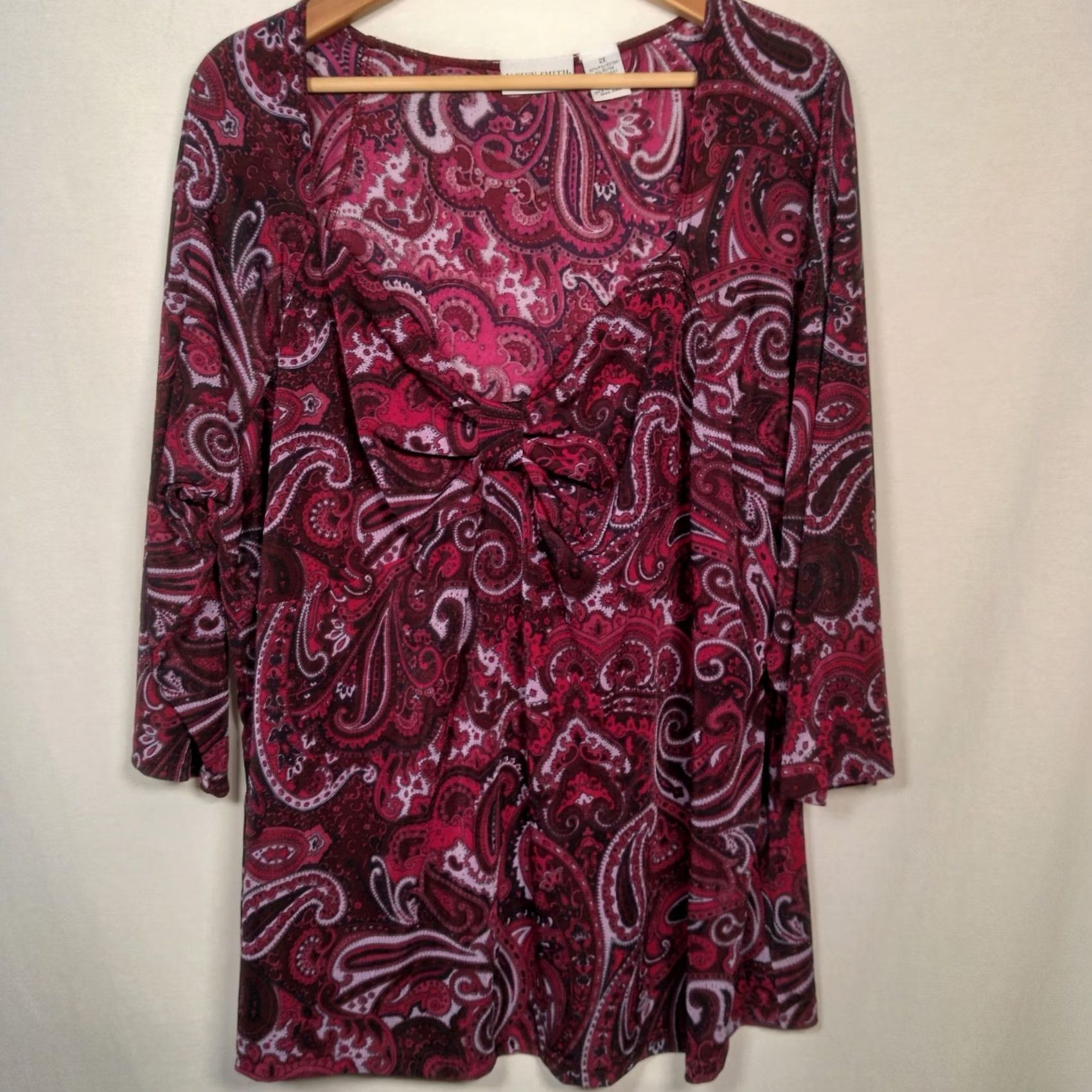 Vintage Jaclyn Smith Shirt Plus Size 2X Purple Paisley V-Neck Knit 3/4 Sleeve Blouse Women Womens Size XXL / US 16-18 / IT 52-54 - 2 Thumbnail