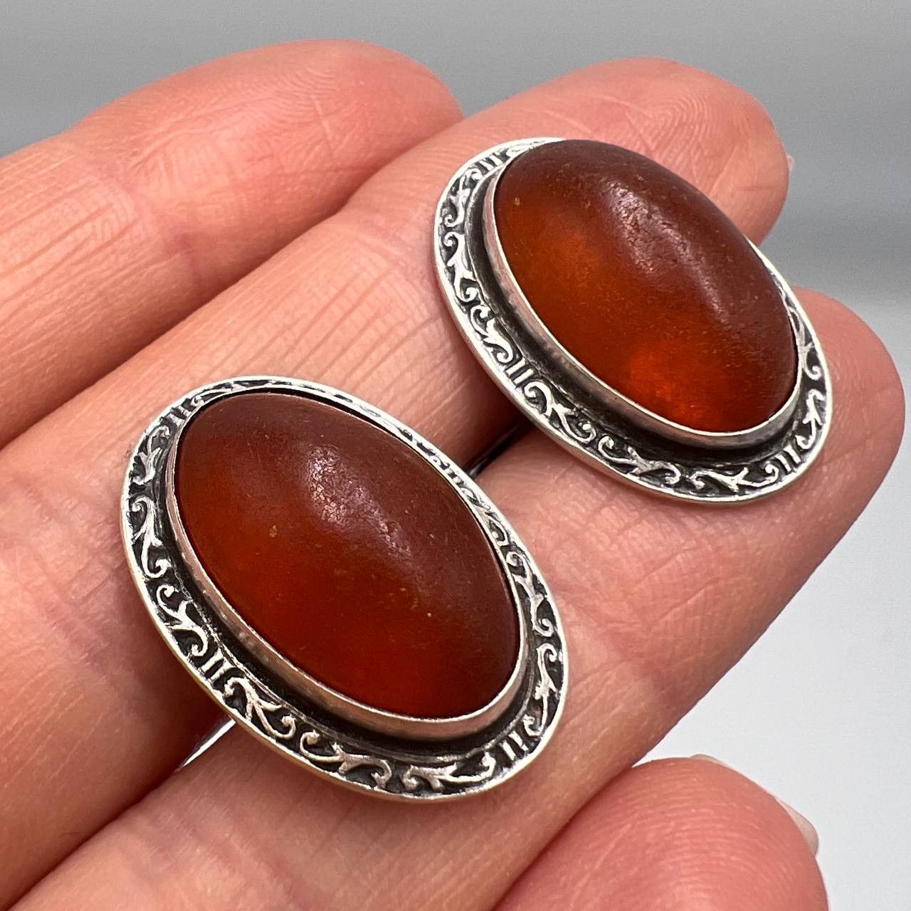Sterling Silver Vintage Cufflinks Silver 875 Natural Baltic Amber Marked Size ONE SIZE - 1 Thumbnail