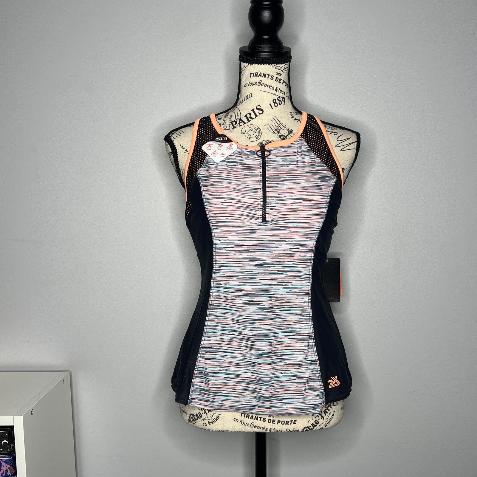 ZeroXposur 1/4 Zip Front Sun Smart Scuba Tankini Racerback Swim Top Size L / US 10 / IT 46 - 10 Thumbnail