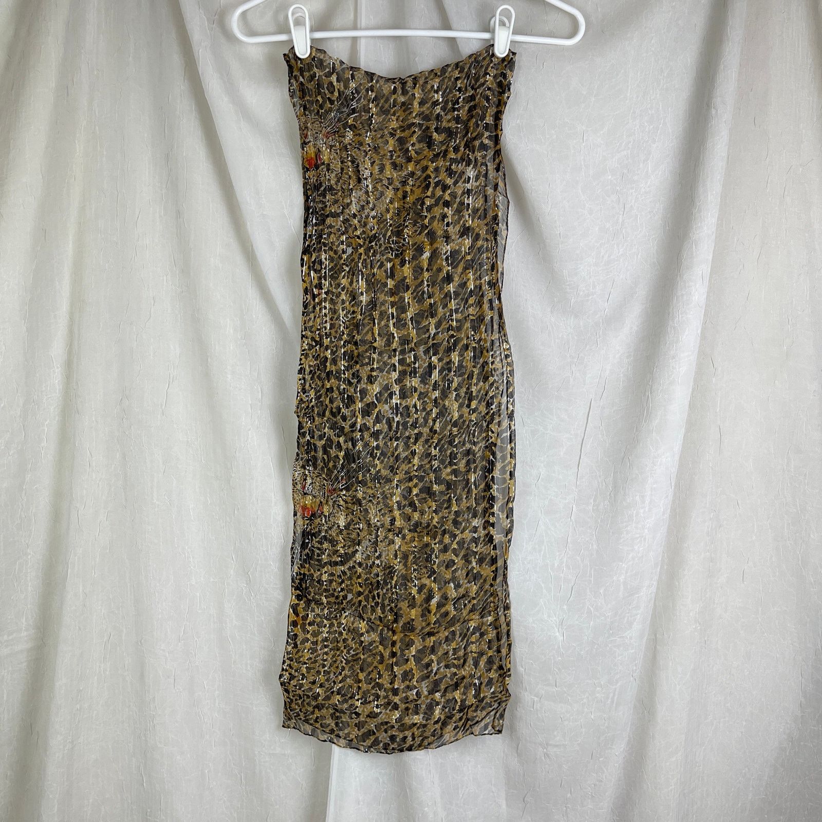 Vintage VTG Leopard Print Sheer Scarf Striped Silver Brown Black Red Size ONE SIZE - 16 Thumbnail