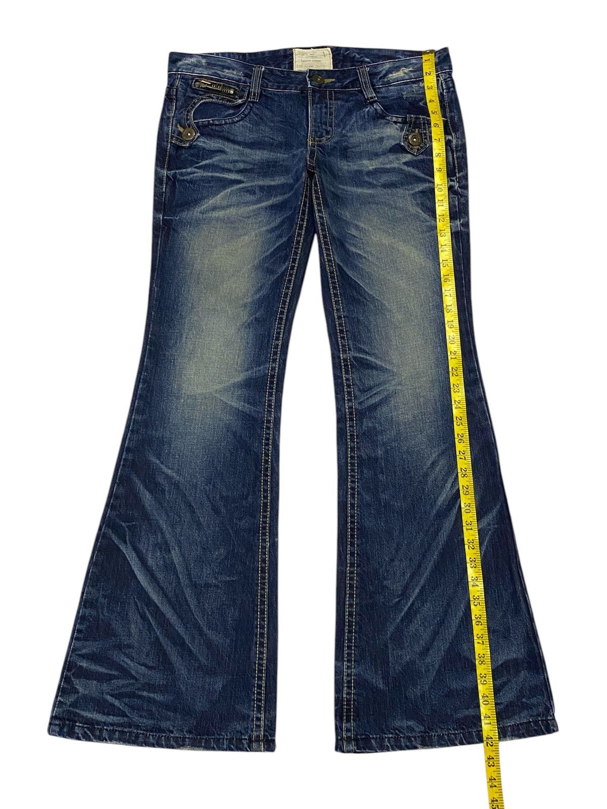 Hysteric Glamour Super Flare💃Lolita Zebra Pocket Distressed Denim Pants Size US 35 - 20 Thumbnail