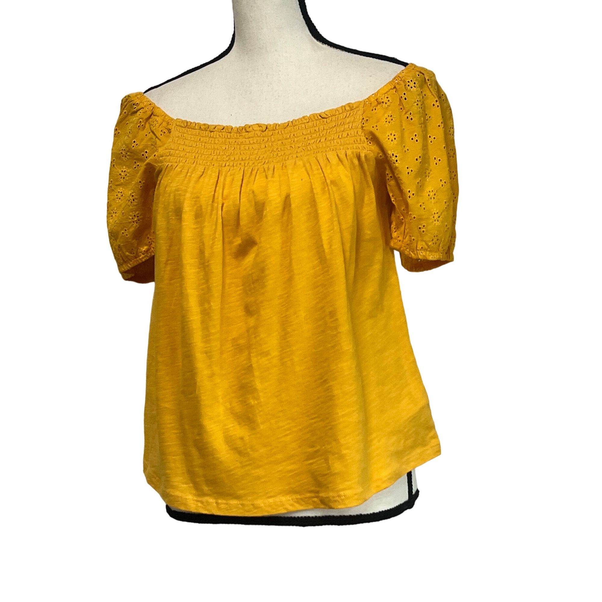 Lucky Brand Lucky Brand women’s Eyelet-sleeve cotton top, warm yellow, S Size S / US 4 / IT 40 - 1 Thumbnail