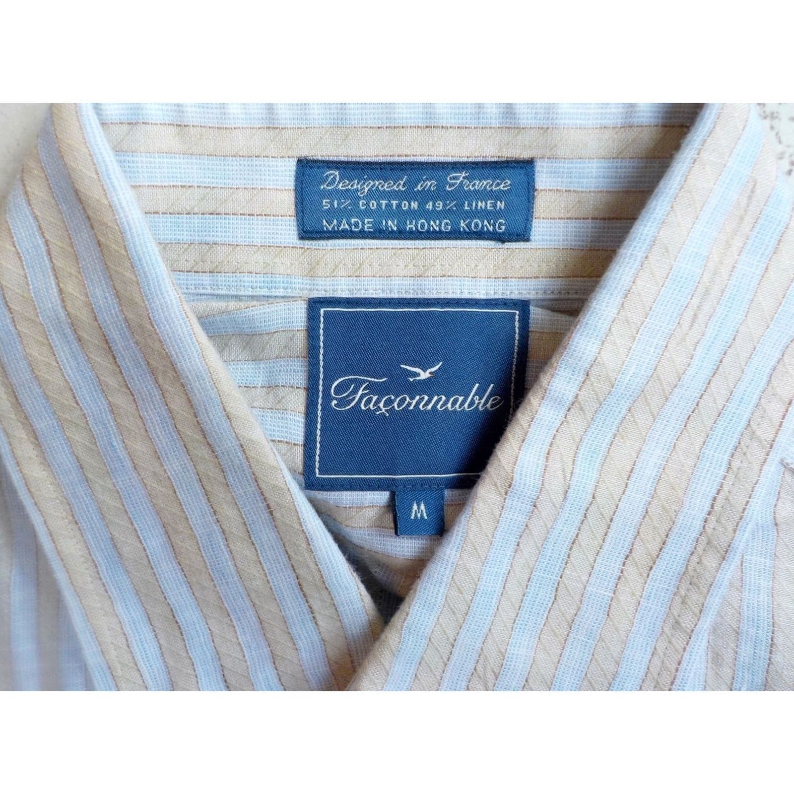 Faconnable FACONNABLE Button-Front Shirt Blue/Beige Striped Cotton/Linen M Adult Medium Size US M / EU 48-50 / 2 - 4 Thumbnail