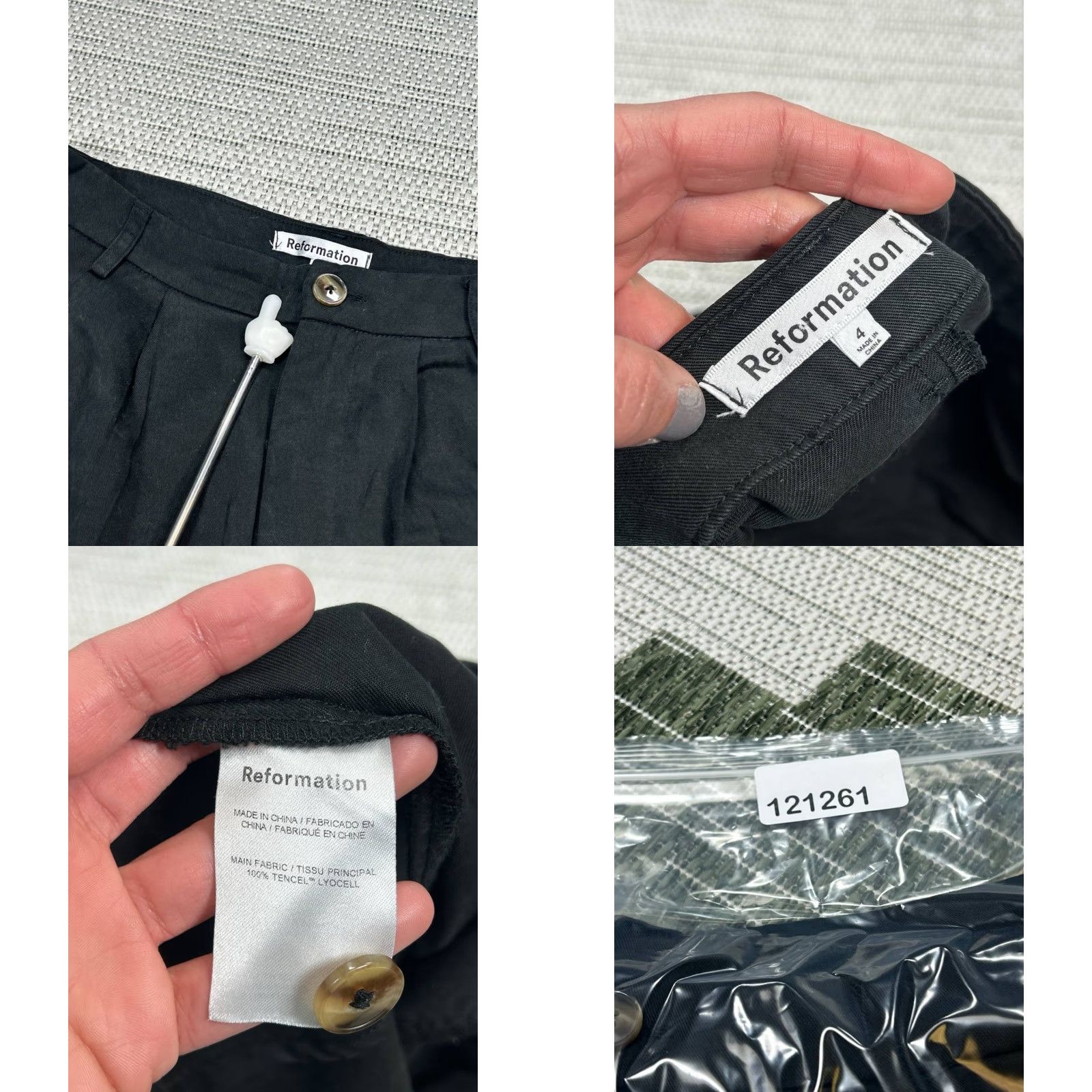 Reformation Reformation Pants Womens 4 Black Stretch Pleated High Rise Casual Wide Leg Chino Pockets Size 27" / US 4 / IT 40 - 8 Thumbnail