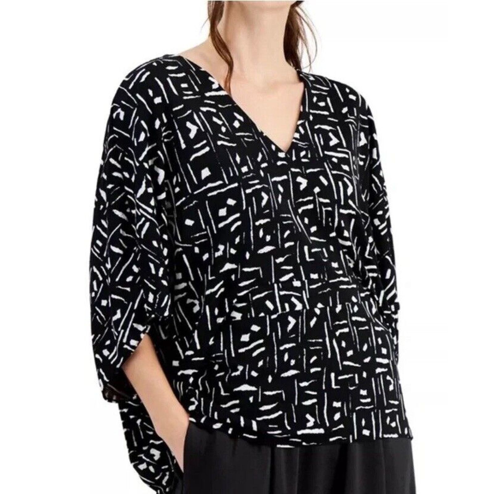 Alfani Alfani Women's Dolman Sleeves Blouse Black & White Size M Size M / US 6-8 / IT 42-44 - 1 Thumbnail