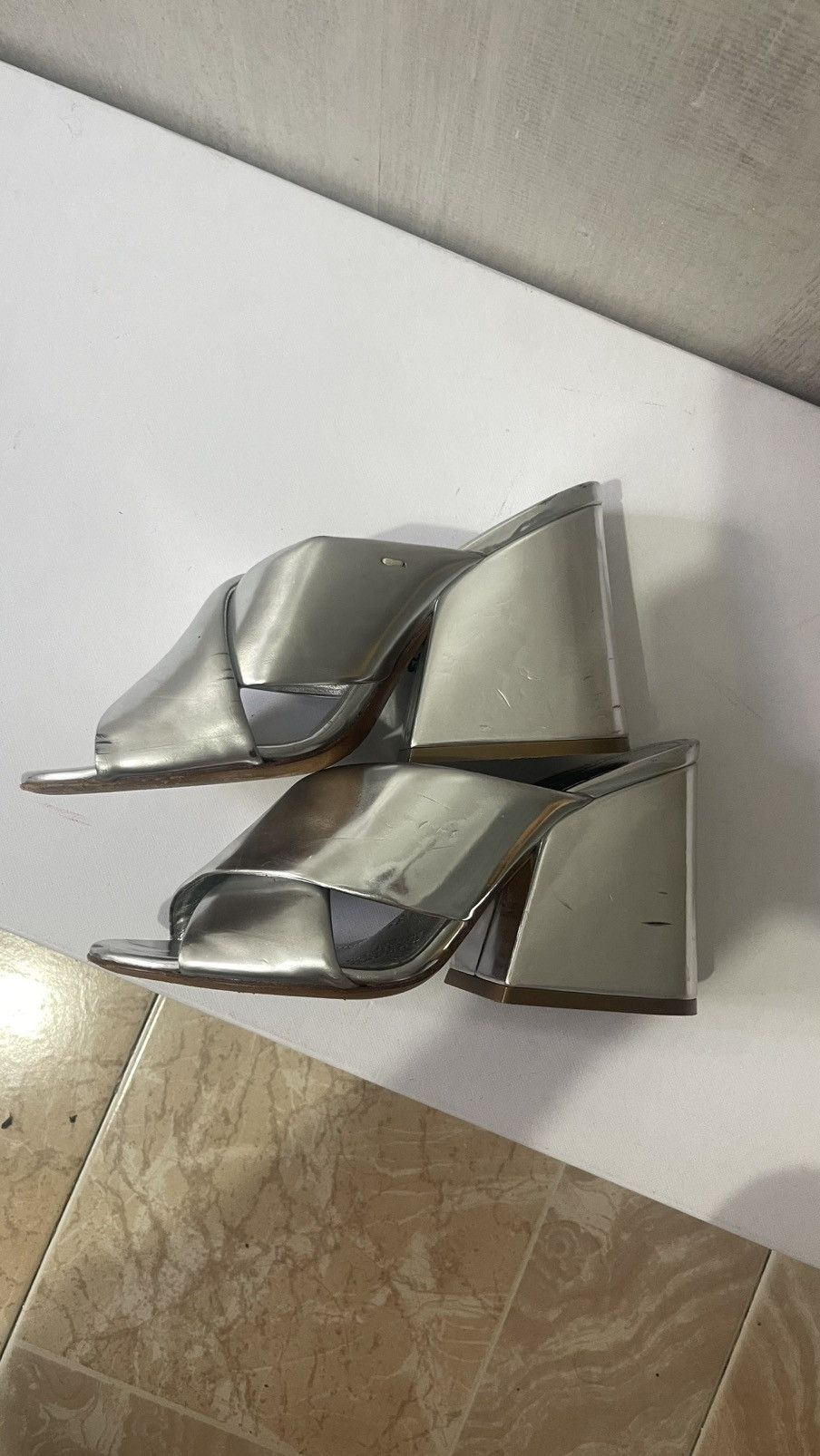 Maison Margiela Maison margiela silver crossover heels Size US 7 / IT 37 - 2 Thumbnail