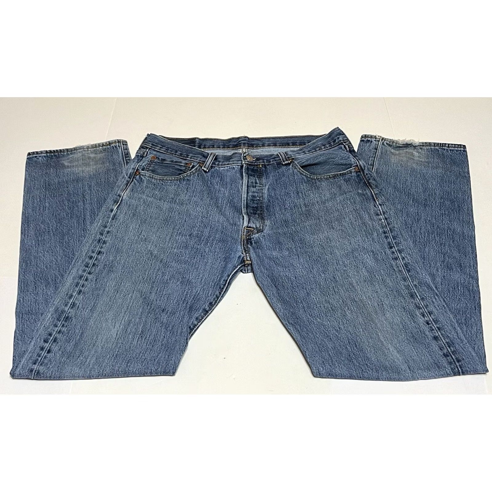 Levi's Levi's 501 Jeans Blue Denim Button Fly Regular Distressed 34x32 34x34 Measure Mens Jeans | Levi's 500 Series Size US 34 / EU 50 - 2 Thumbnail