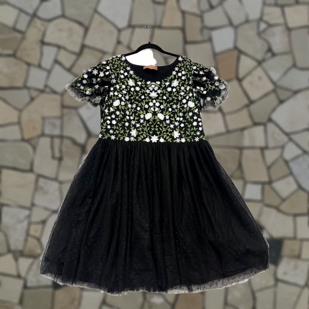 Vintage Jessakae 2XL Black Floral Embroidered Dress Womens Plus Size Midi Embroidered Floral Style Fit & Flare Summer Spring Size XXL / US 16-18 / IT 52-54 - 1 Thumbnail
