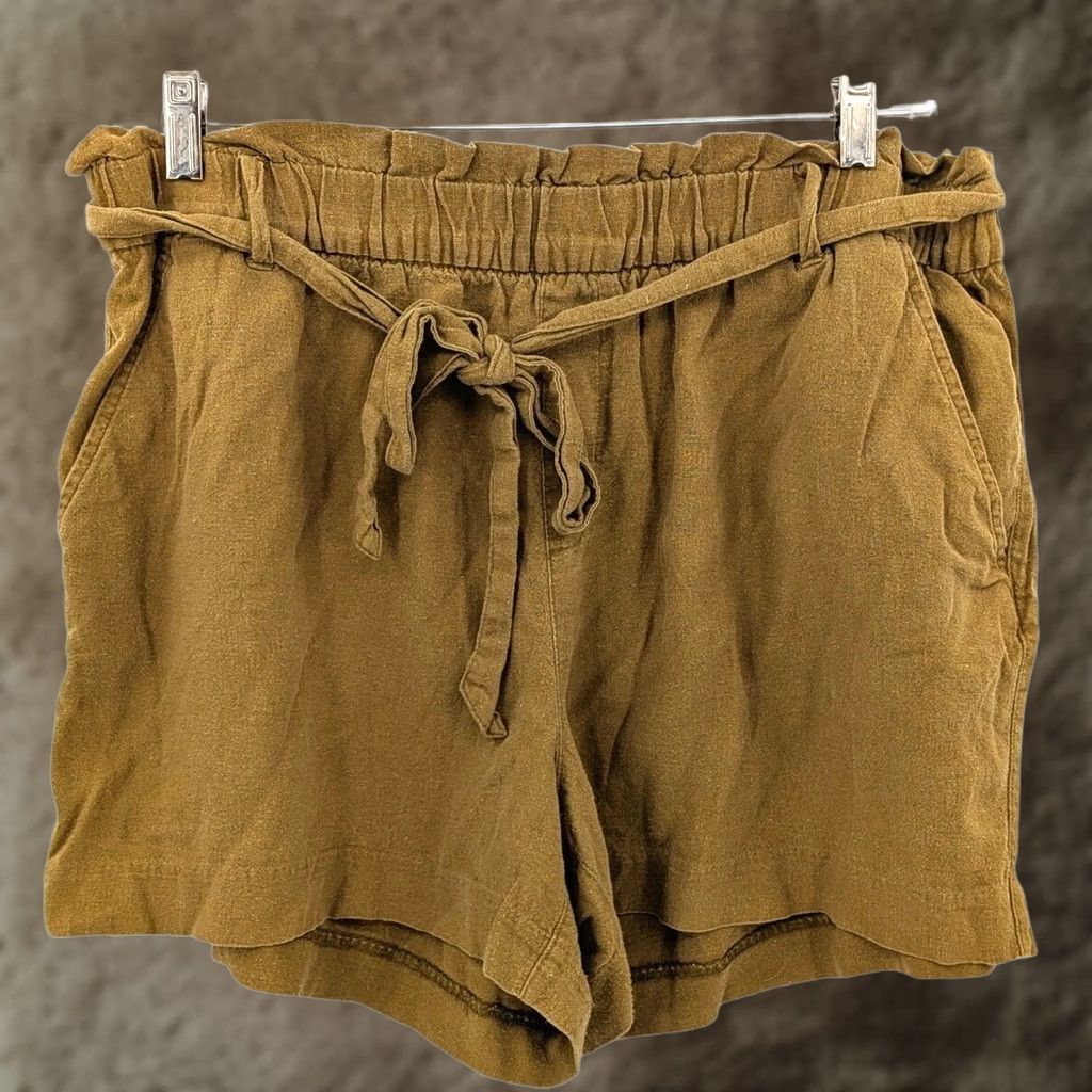Old Navy Old Navy Boho Linen Blend Paperbag Shorts Mustard Olive 16W Pockets Womens Shorts Size 38" / US 16 / IT 52 - 1 Thumbnail