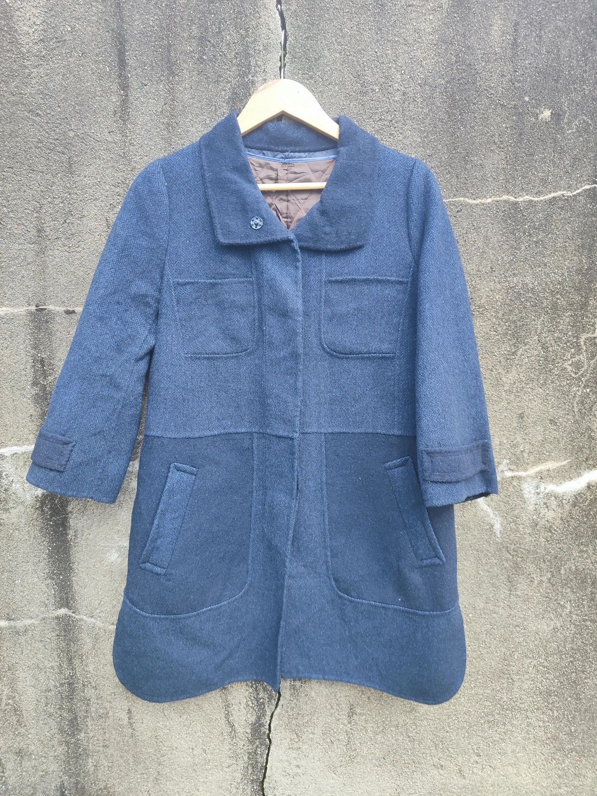 Benetton × Designer Stile Benetton Wool Blend Coat – Minimalist Boxy Navy Jacket Size US S / EU 44-46 / 1 - 1 Thumbnail