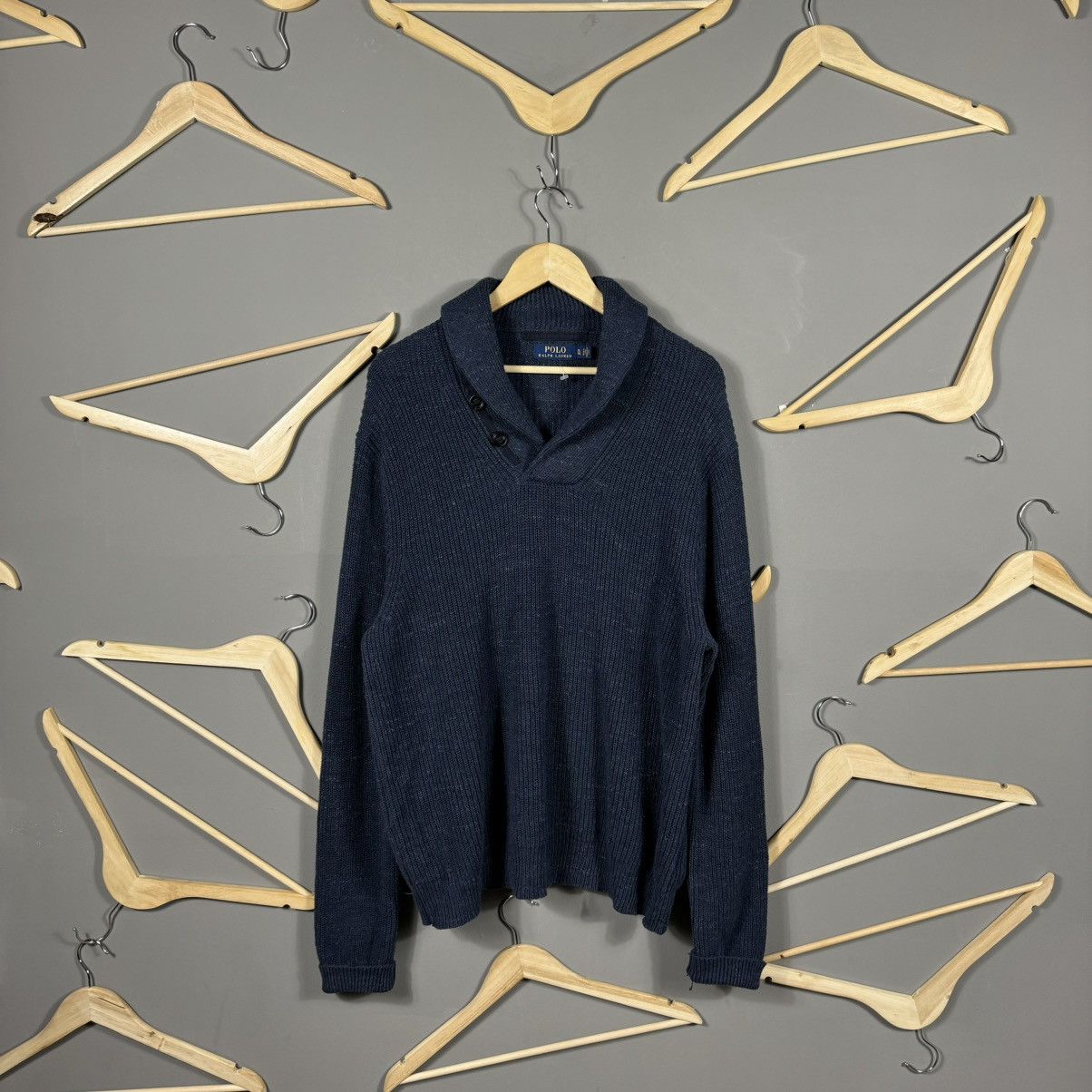 Polo Ralph Lauren × Ralph Lauren Polo Ralph Lauren Navy Shawl Collar Knit Sweater Size US XL / EU 56 / 4 - 1 Thumbnail