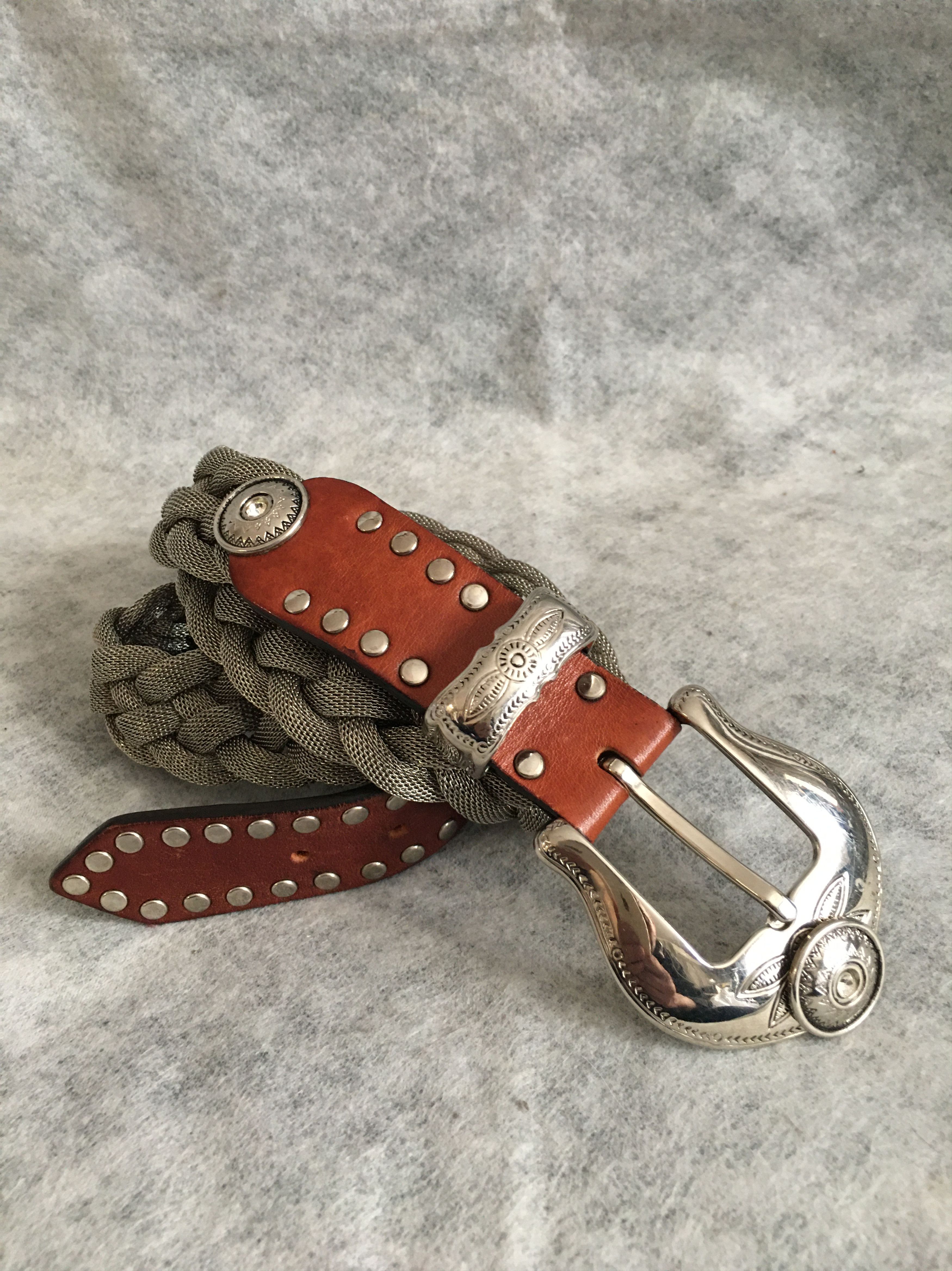 Other MANNI Italy Belt Leather Braided Metal Studs Size 36 Size ONE SIZE - 1 Thumbnail