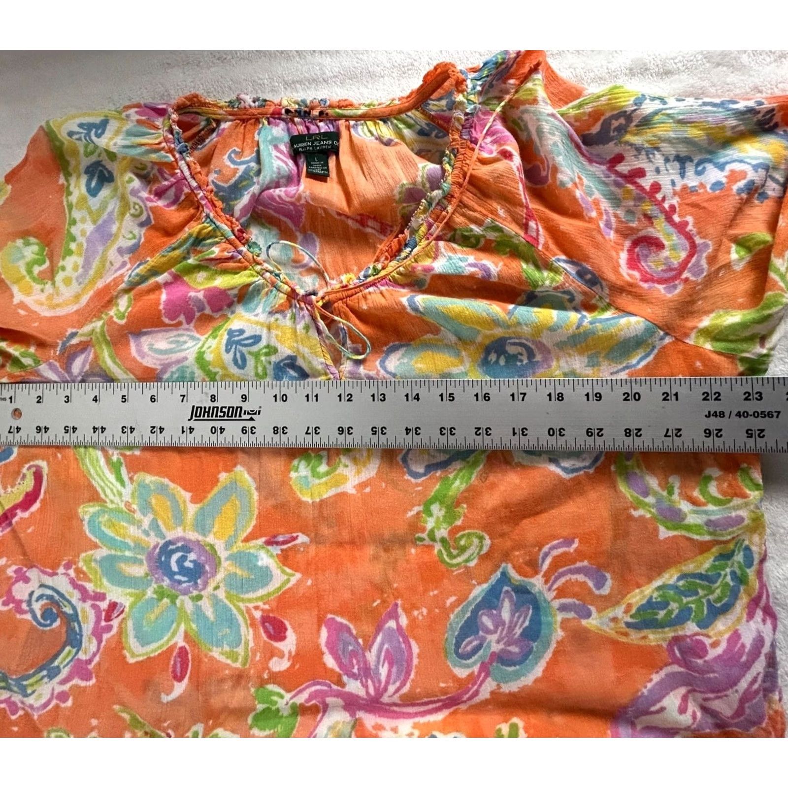 Ralph Lauren Lauren Ralph Lauren Womens Peasant Top Large Floral Orange Pink 100% Cotton Size L / US 10 / IT 46 - 6 Thumbnail