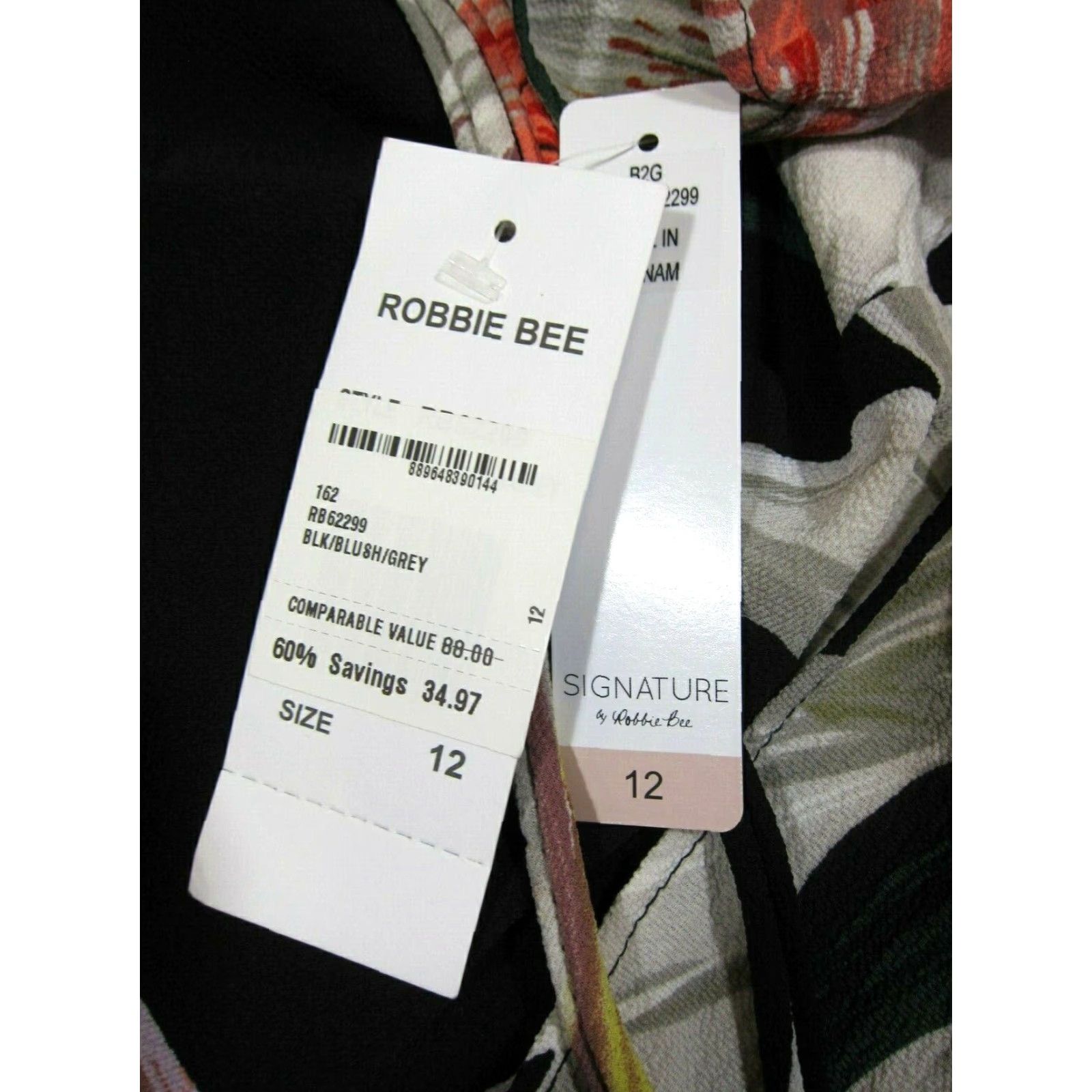 Vintage NWT Robbie Bee Signature Black Pink White Floral Drop Waist Sun Dress Women 12 Size XL / US 12-14 / IT 48-50 - 3 Thumbnail