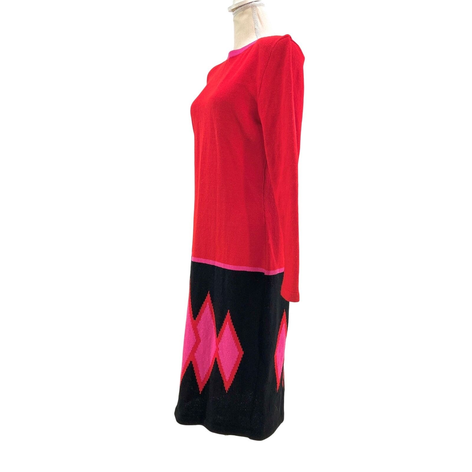Vintage Vintage Wool Dress Red Knit Long Sleeves by Louis Marino Size M / US 6-8 / IT 42-44 - 6 Thumbnail