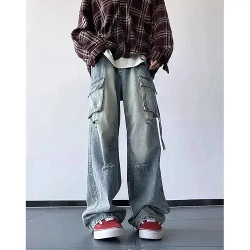 Japanese Brand Ripped Holes Cargo Denim Pant Size US 31 - 4 Thumbnail