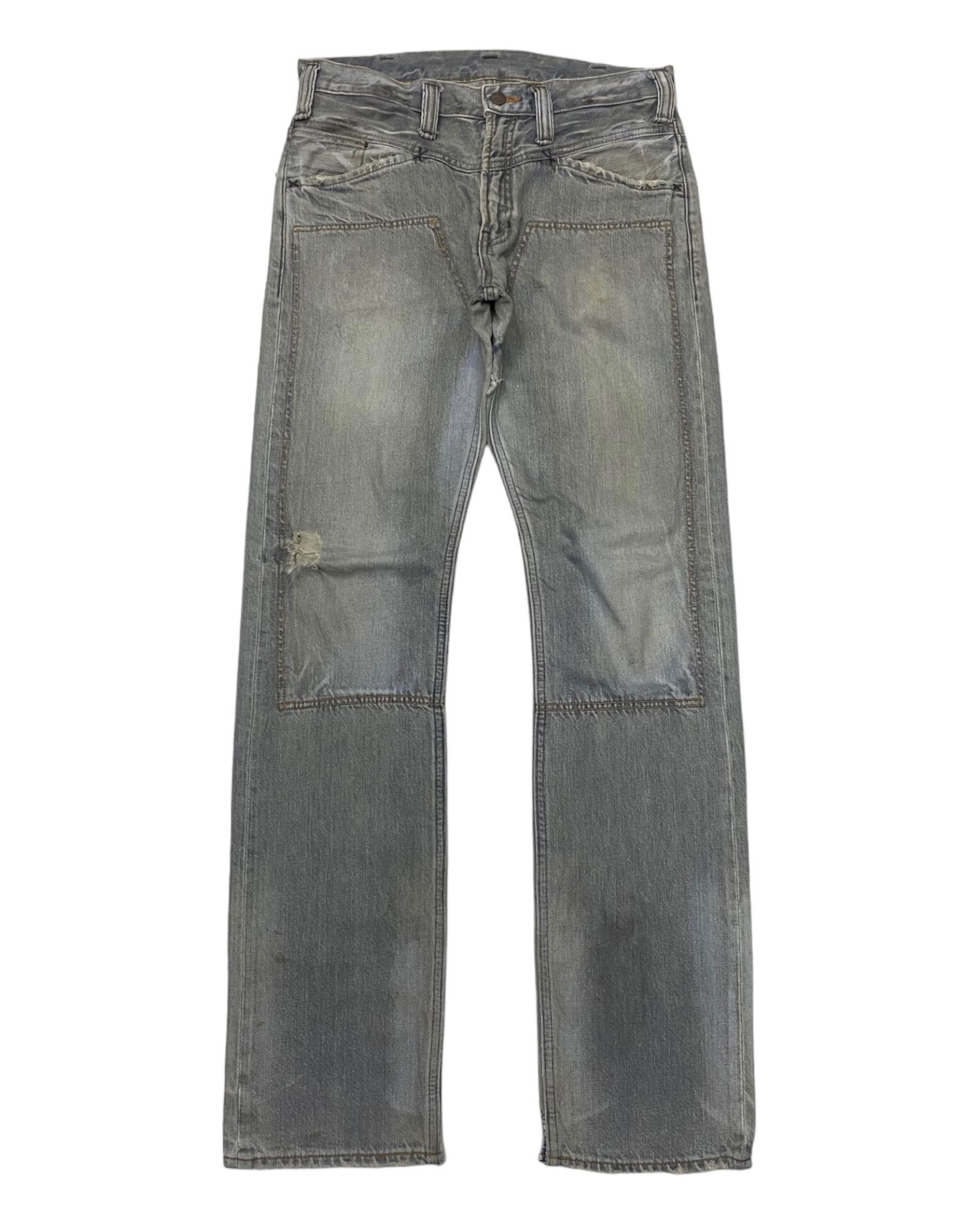 Big John Rare Big John Distress Double Knee Denim Jeans Work Size US 32 / EU 48 - 2 Thumbnail