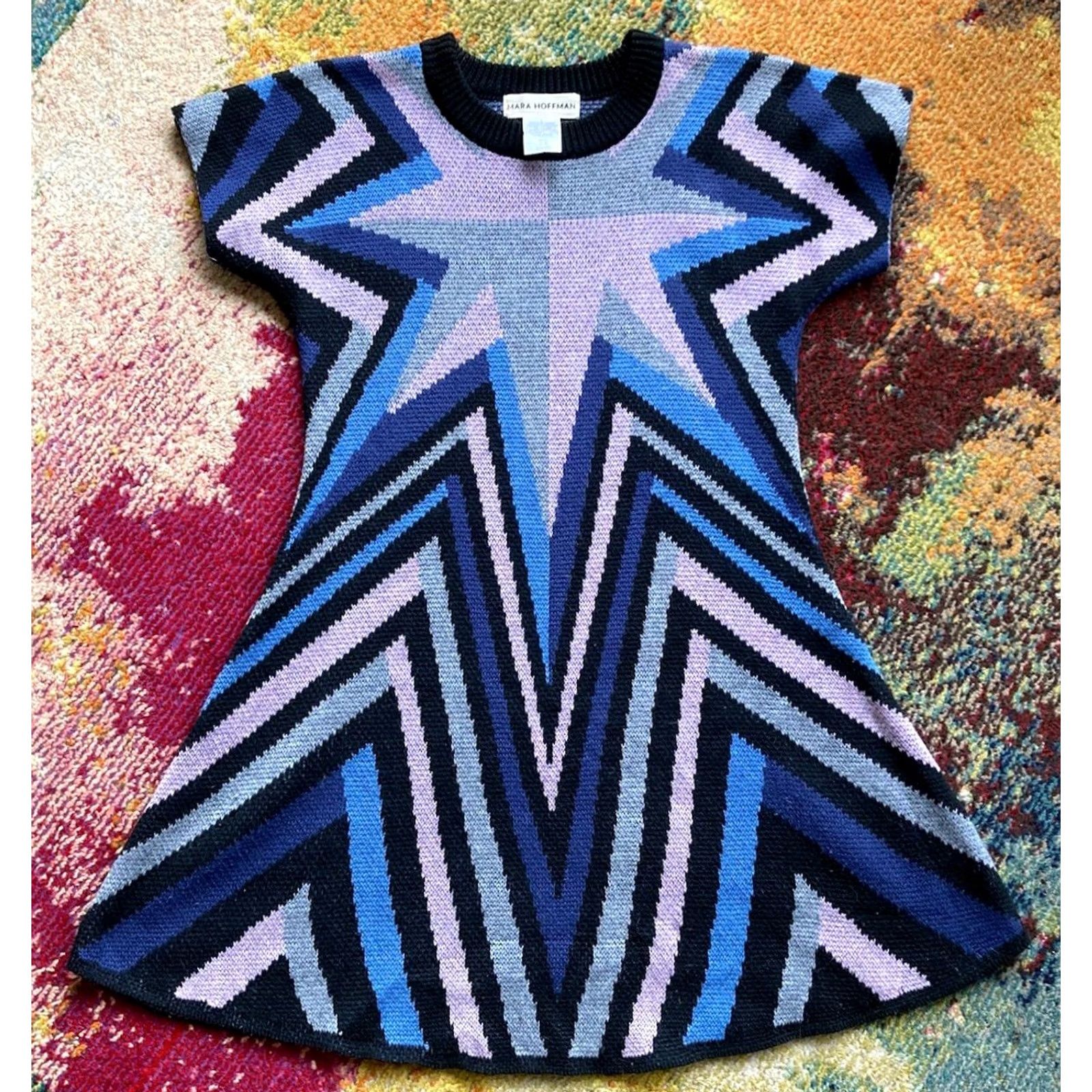 Mara Hoffman Mara Hoffman Sweater Dress Womens Size S Wool Blend Geometric Blue Short Sleeve Pullover Knit Dress Classic Fall Winter Mens? Size S / US 4 / IT 40 - 2 Thumbnail