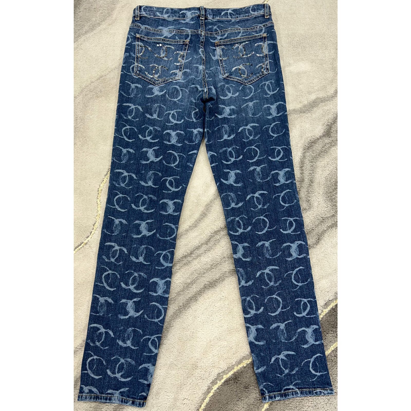 Chanel Chanel Denim White CC Printed Logo Sequin Skinny Jeans 42 Size 28" / US 6 / IT 42 - 10 Thumbnail