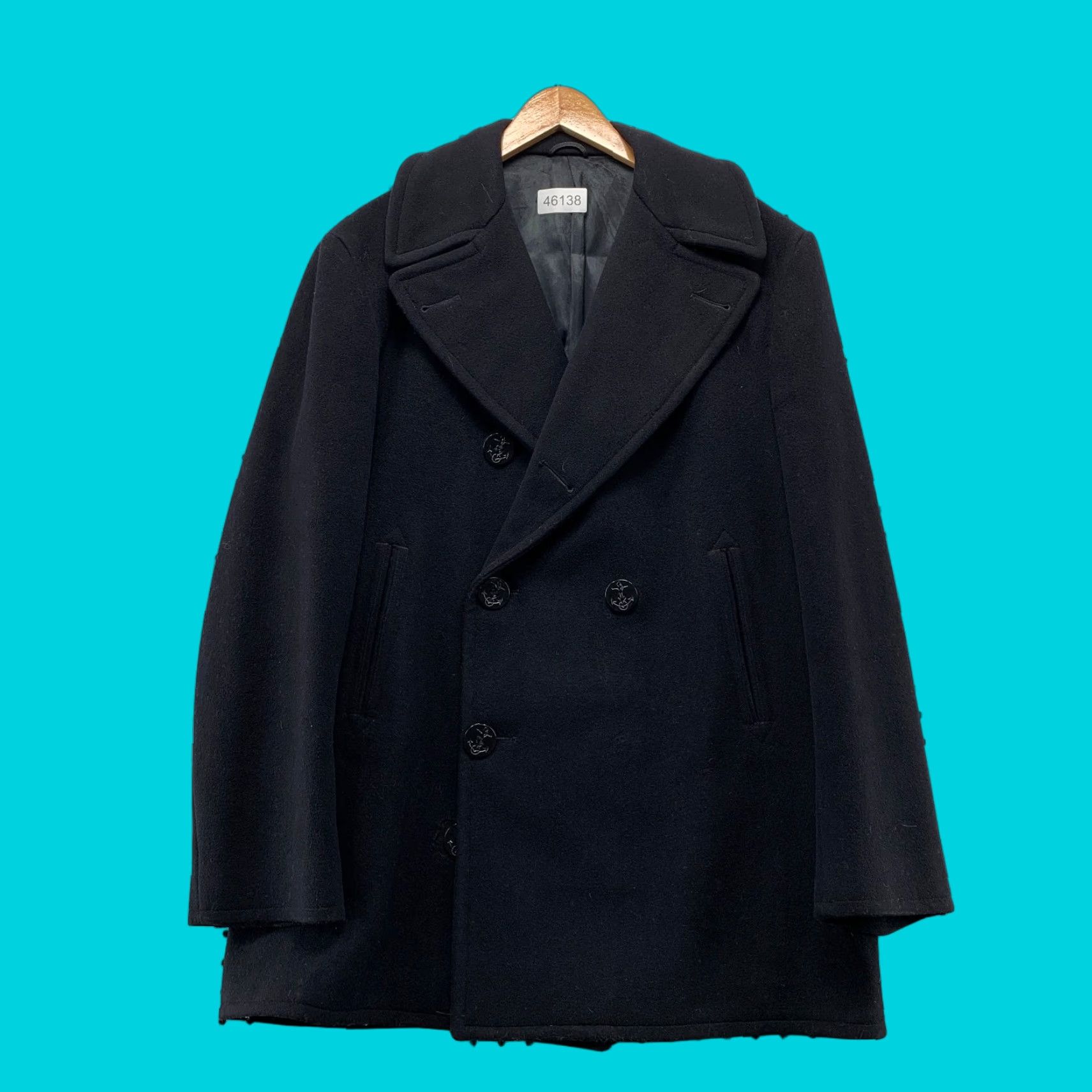 Doublet VINTAGE US Navy Peacoat Mens 42 Black Double Breasted Wool Coat Size US XS / EU 42 / 0 - 1 Thumbnail