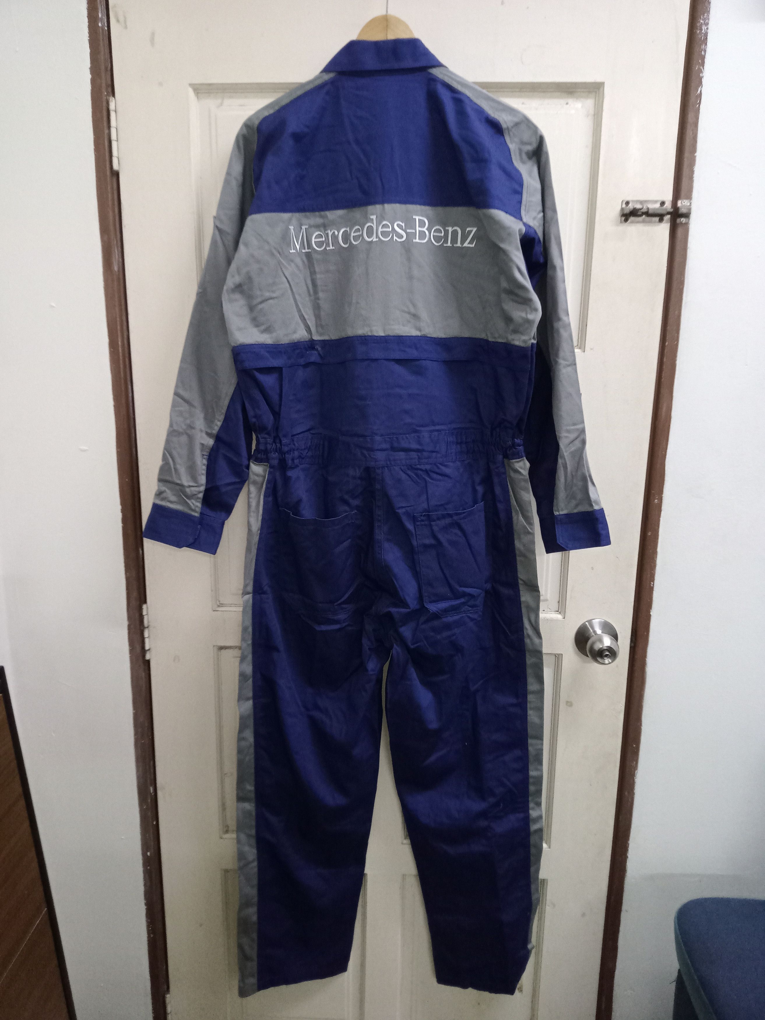 image of Gear For Sports x Mercedes Benz Vintage Mercedes Benz Mechanic Overall Jumpsuit Jacket in Blue Grey