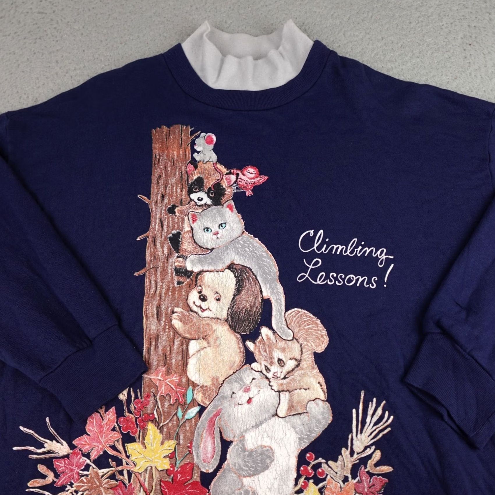 Basic Editions VINTAGE Basic Editions Sweater Womens 1X Blue Cat Animals Grandma Turtleneck Size XL / US 12-14 / IT 48-50 - 4 Thumbnail