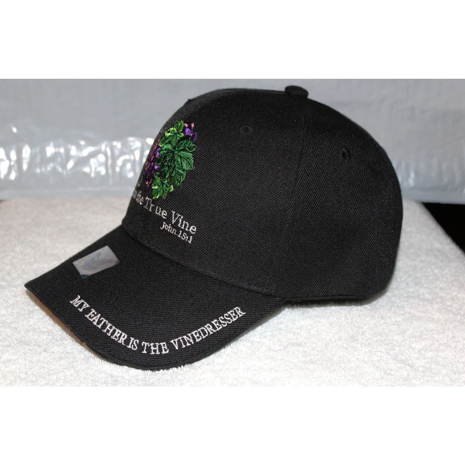Vintage CALI Adjustable Black Baseball Cap - "I Am the True Vine" Religious Theme - Mens Size ONE SIZE - 2 Thumbnail