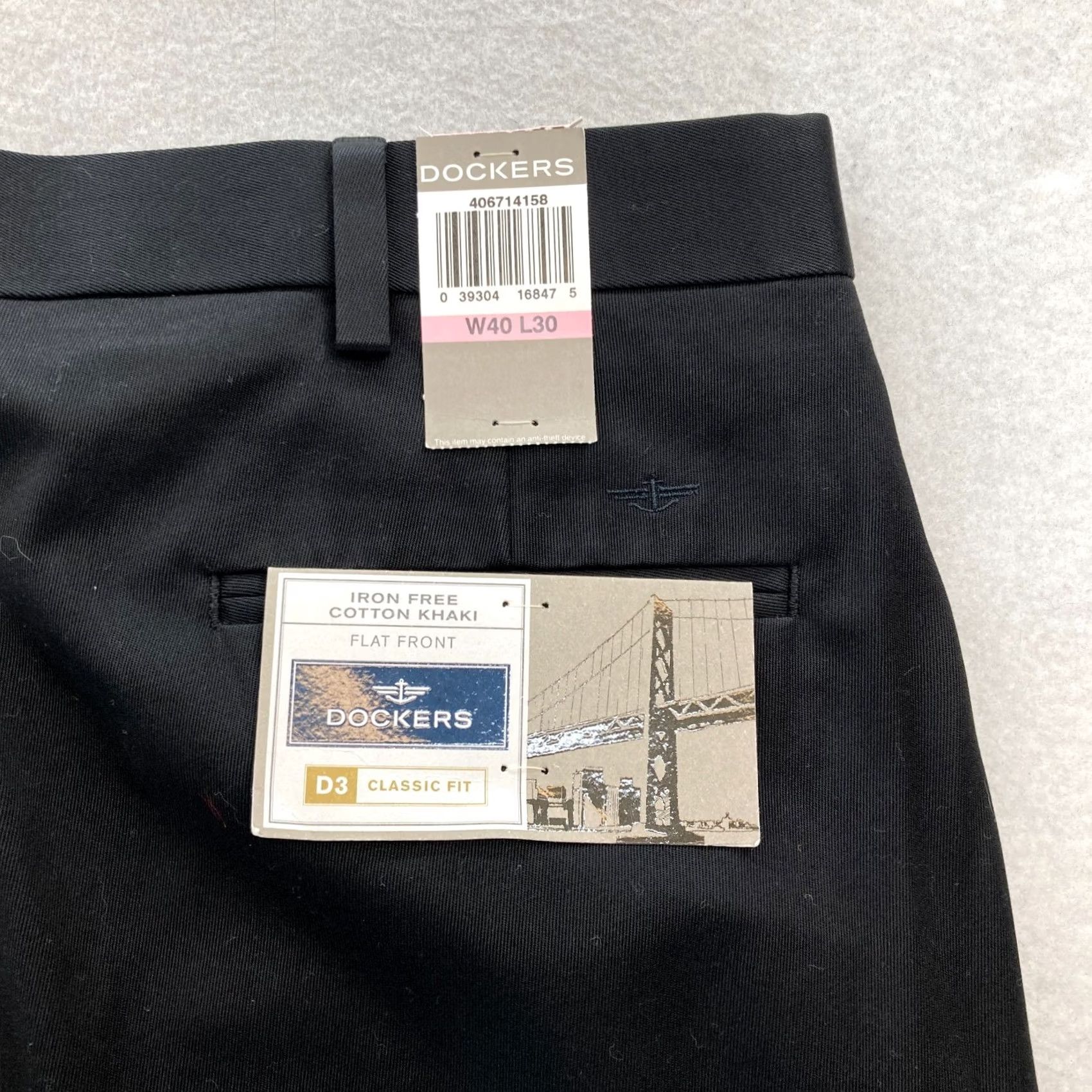 Dockers Dockers D3 Khaki Pants Mens 40x30 Classic Straight Black Flat Front Size US 40 / EU 56 - 2 Thumbnail