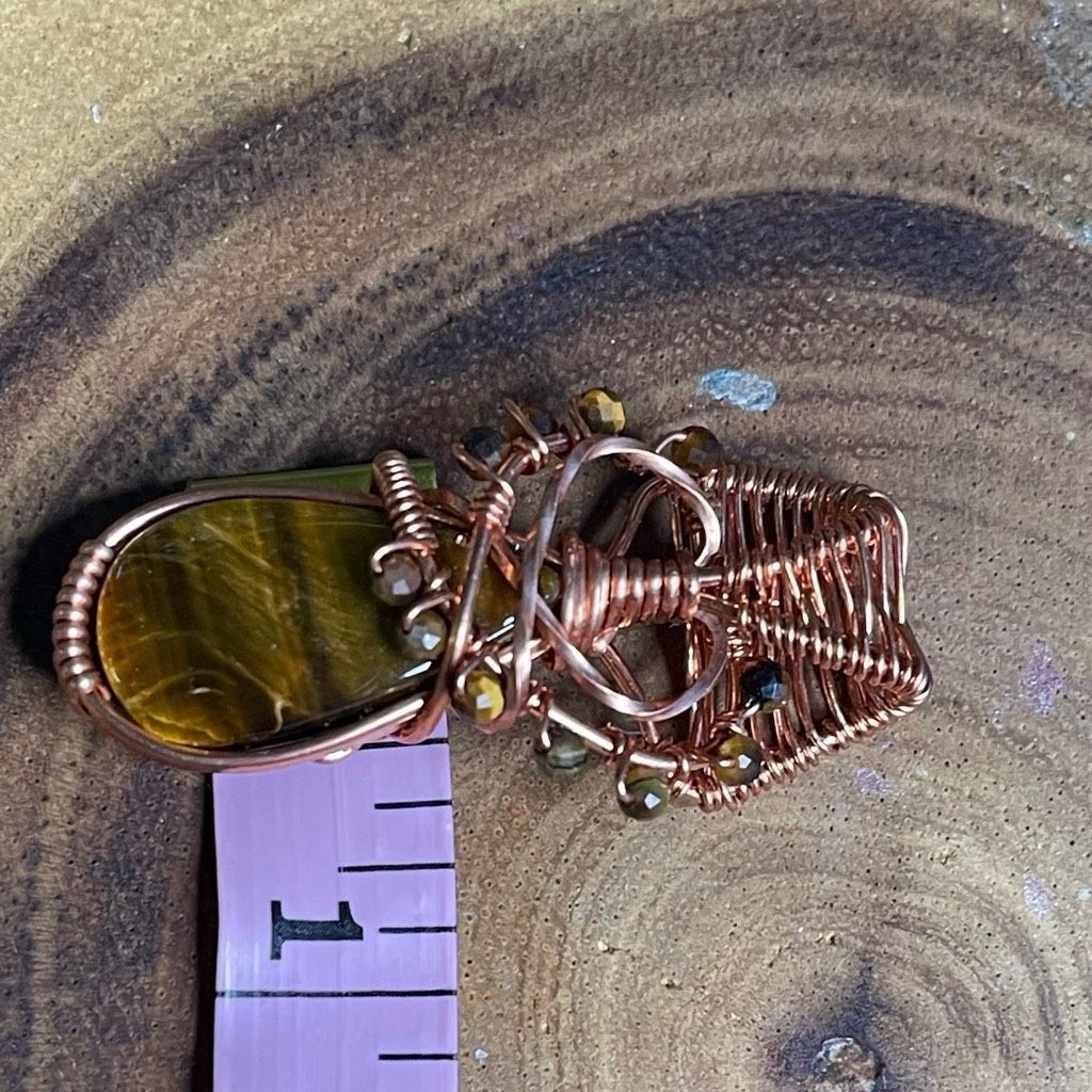 Handmade Wire wrapped tiger eye pendant handmade artisan faceted tigereye copper Size ONE SIZE - 3 Thumbnail