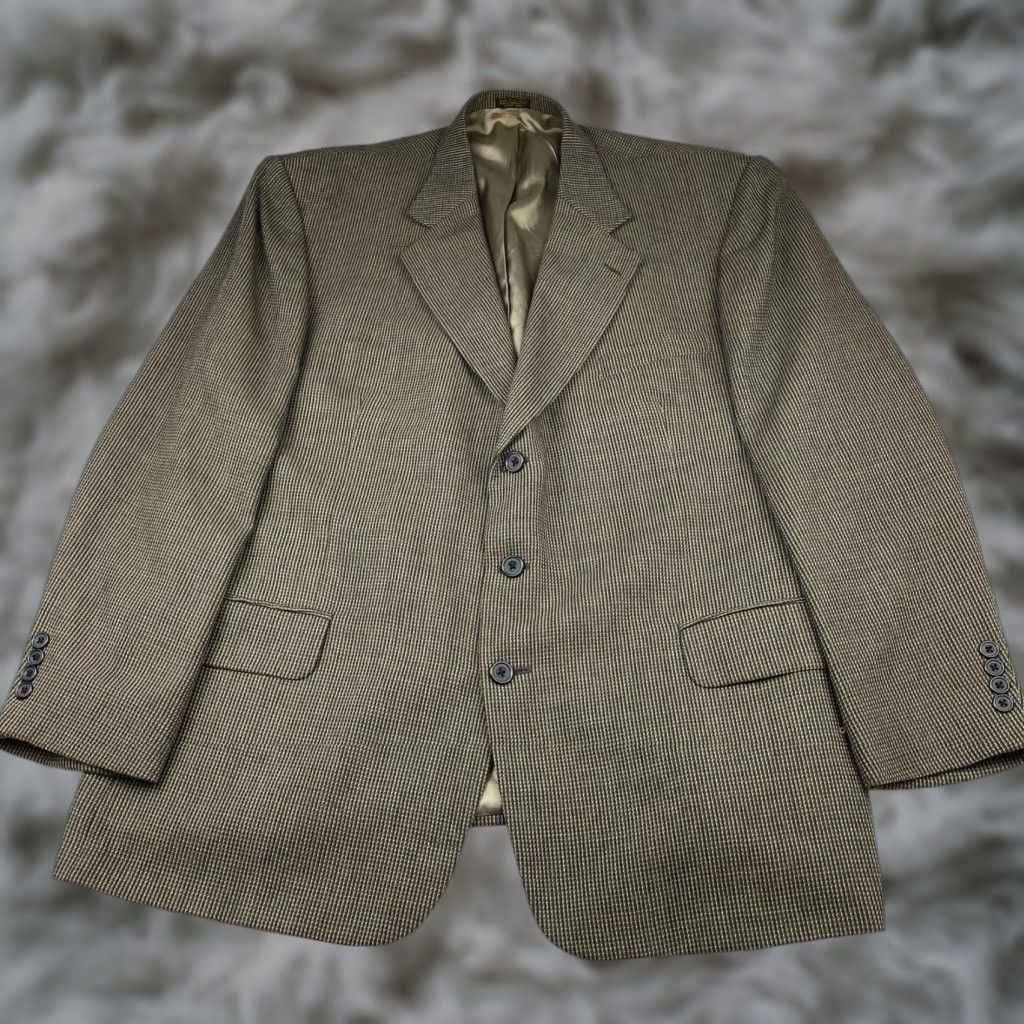 Oscar De La Renta VINTAGE Oscar de la Renta Men’s 100% Wool 3-Button Blazer Jacket Brown Beige Navy 48R Mens Blazer Size 48R - 1 Thumbnail