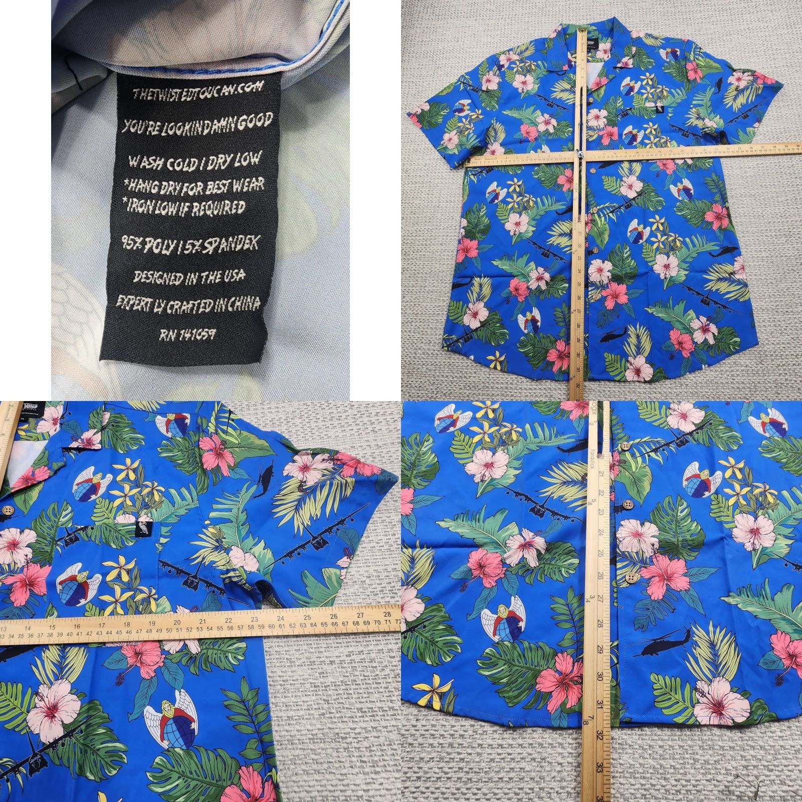 Twisted X Twisted Tucan Shirt Mens XL Blue Hawaiian Button Up Short Sleeve Floral Size US XL / EU 56 / 4 - 8 Thumbnail