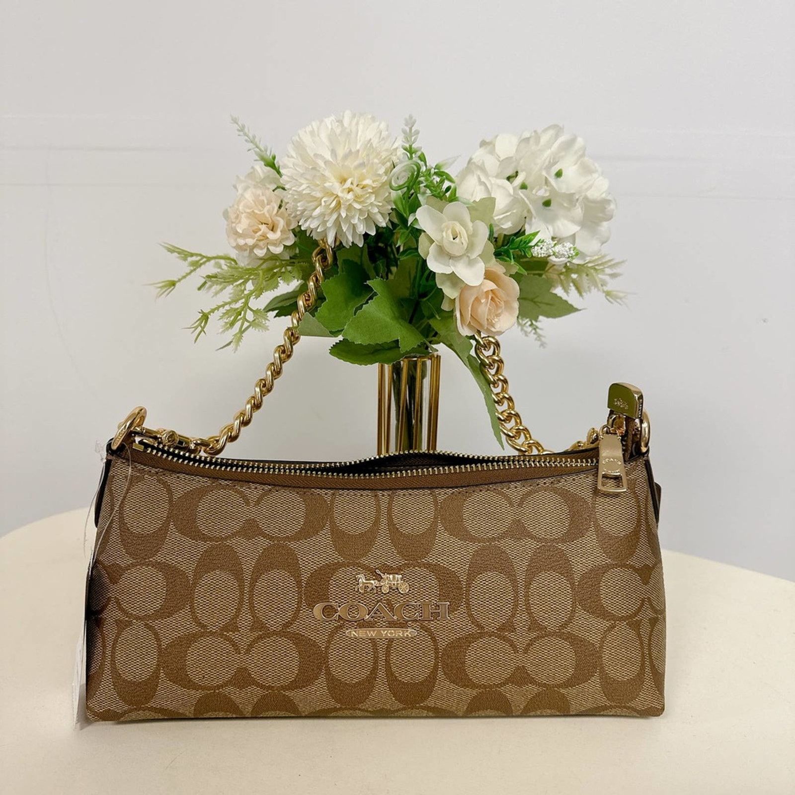 image of Coach Cl405 Charlotte Shoulder Bag In Sig In Khaki Saddle in Brown, Women's