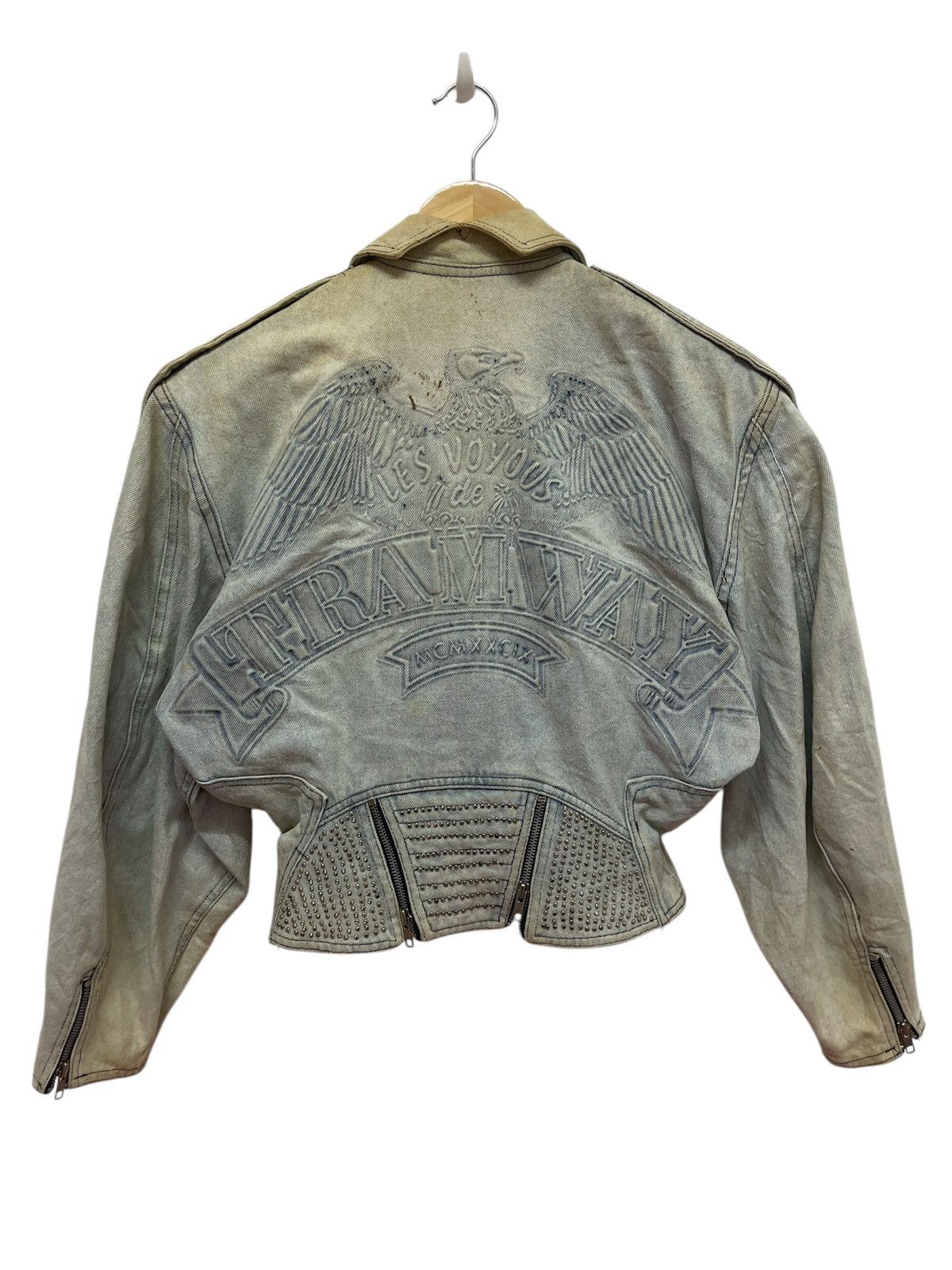 Designer × Vintage VINTAGE DISTRESSED DENIM TRAMWAY CROP JACKET FRANCE Size XS / US 0-2 / IT 36-38 - 2 Thumbnail