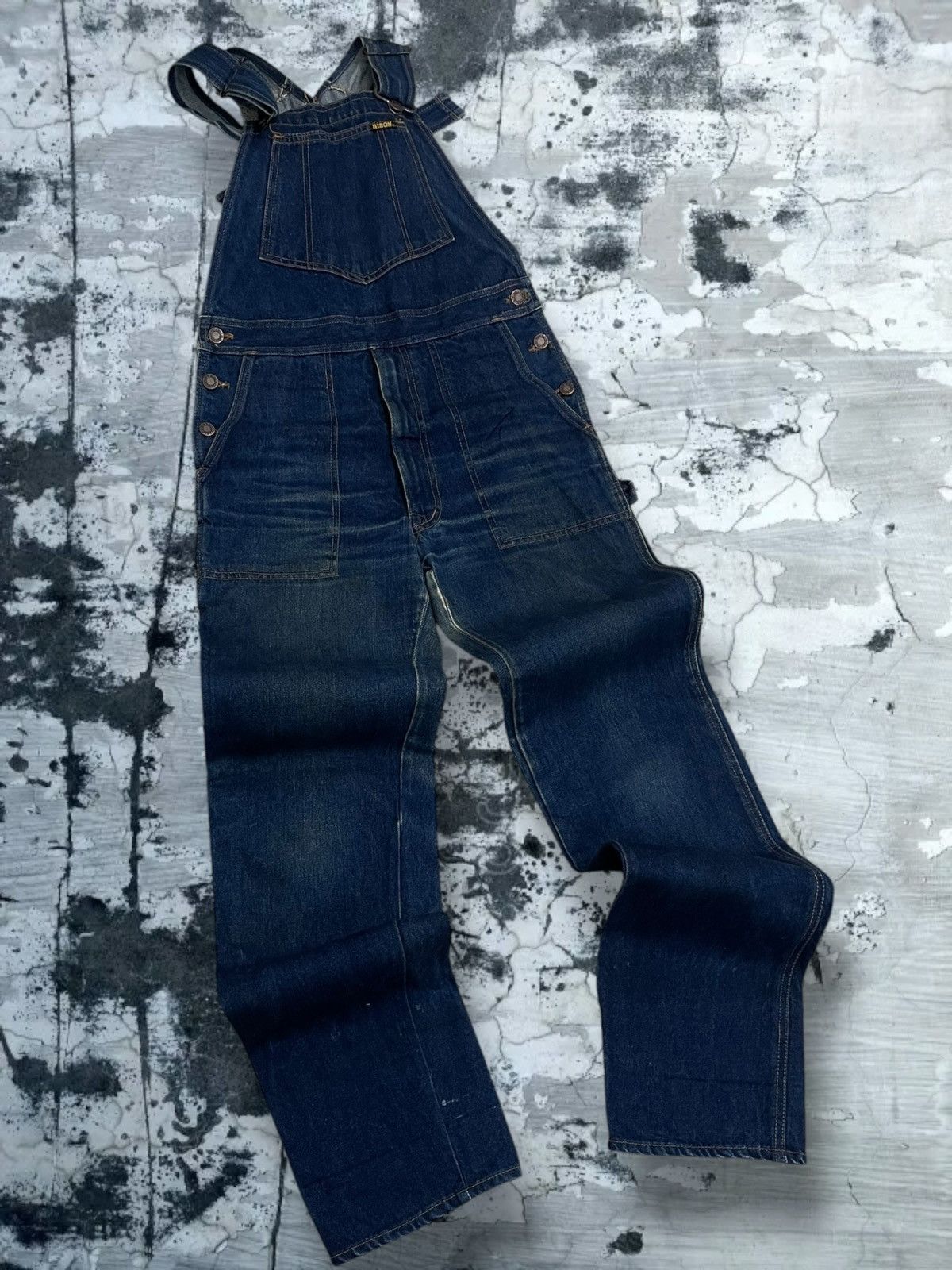 Japanese Brand Vintage 90s Designer Bison Rustic Blue Overall Iconic Denim Size US 33 - 2 Thumbnail