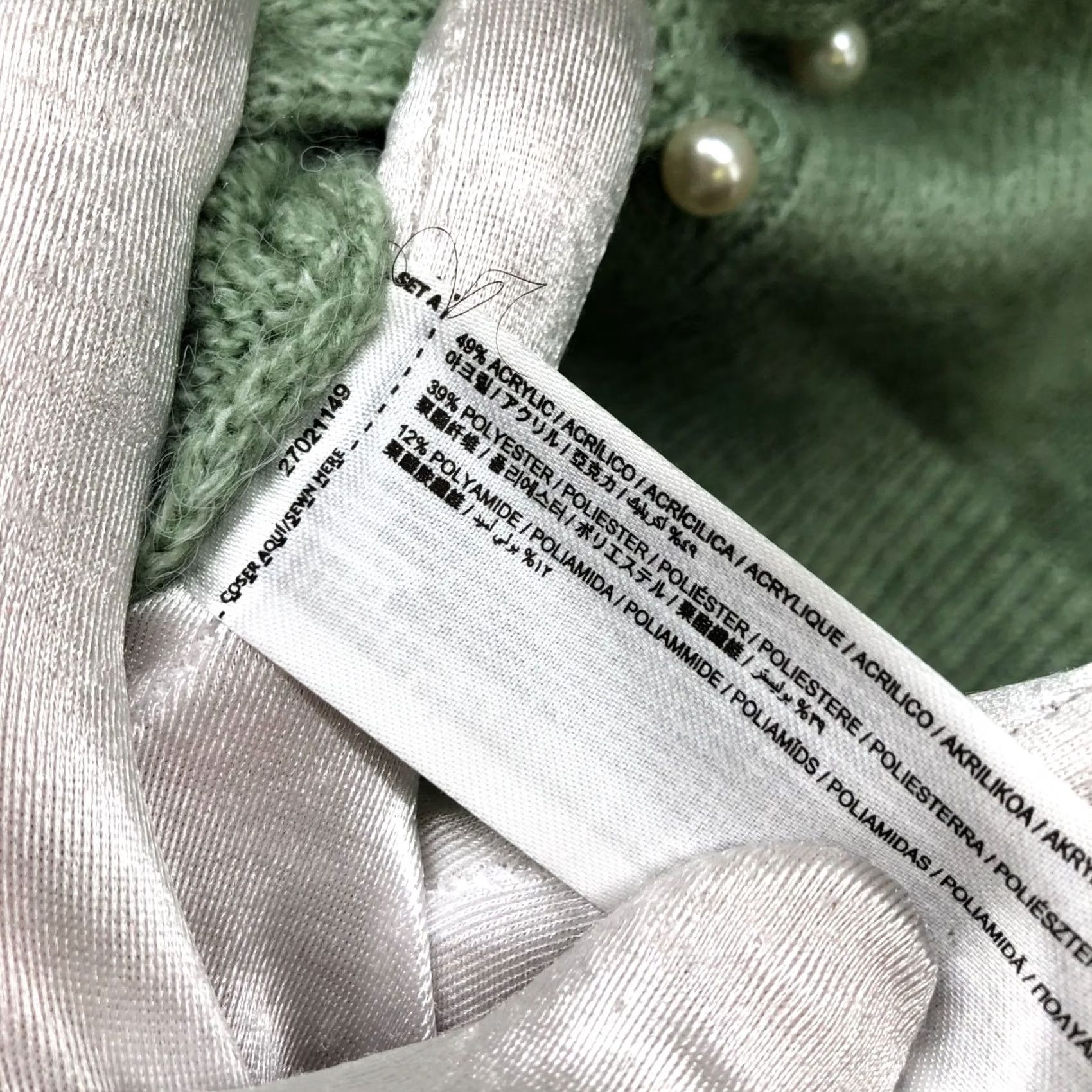 Mango Mango Cardigan Puff Sleeve Womens M Sage Green Pearl Button V-Neck Soft Knit Lightweight Counter Size M / US 6-8 / IT 42-44 - 7 Thumbnail